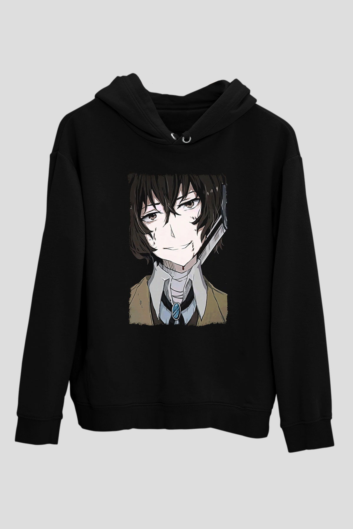 Dazai Baskılı Unisex Siyah Hoodie