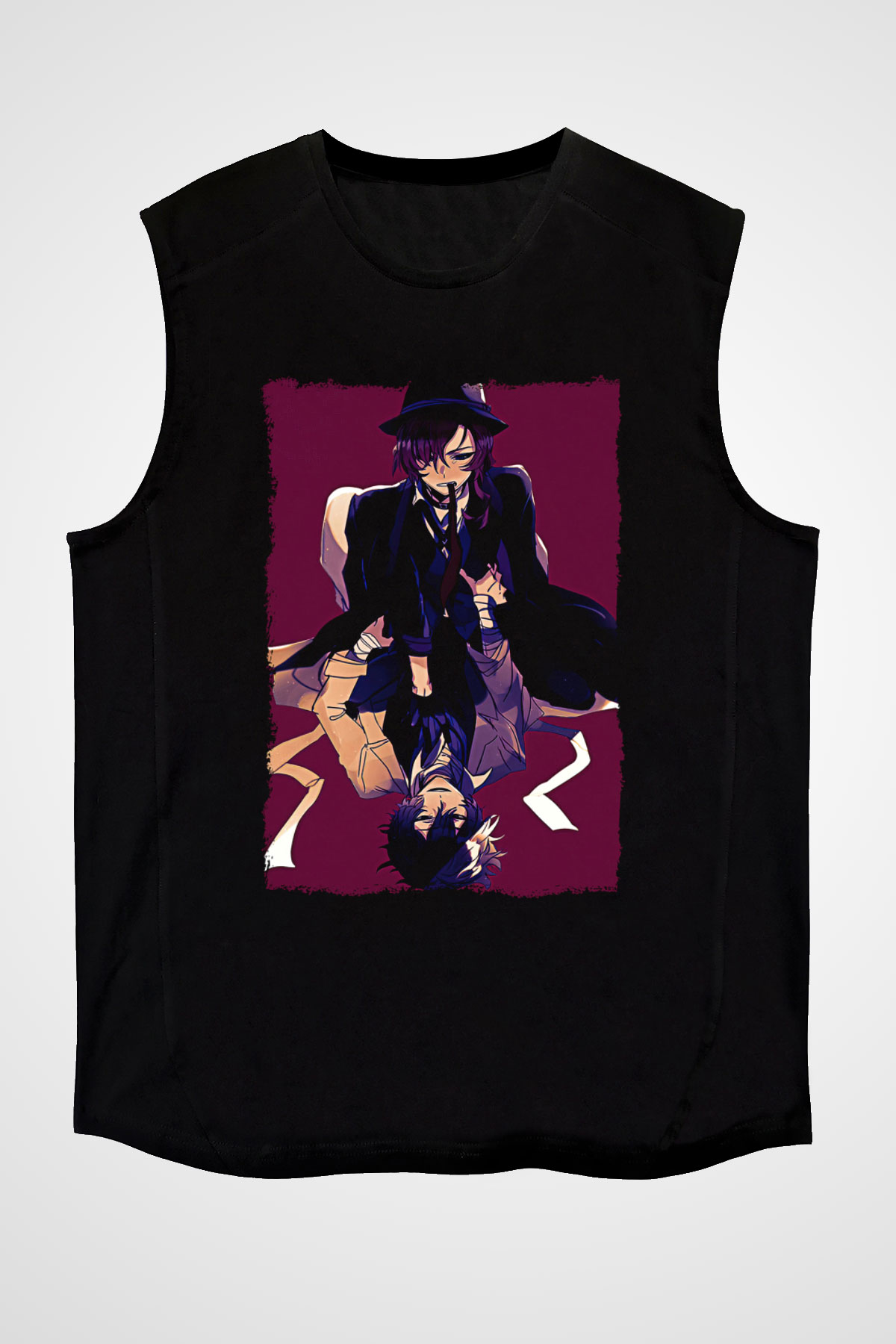 Dazai Baskılı Unisex Siyah Kolsuz Tişört - Tshirt