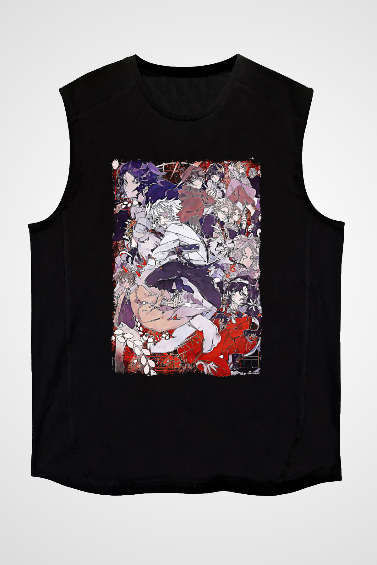 Dazai Baskılı Unisex Siyah Kolsuz Tişört - Tshirt