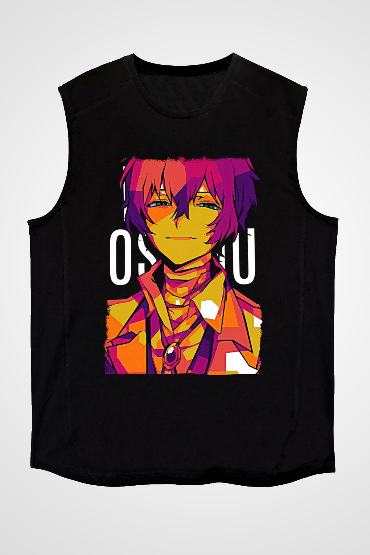 Dazai Baskılı Unisex Siyah Kolsuz Tişört - Tshirt