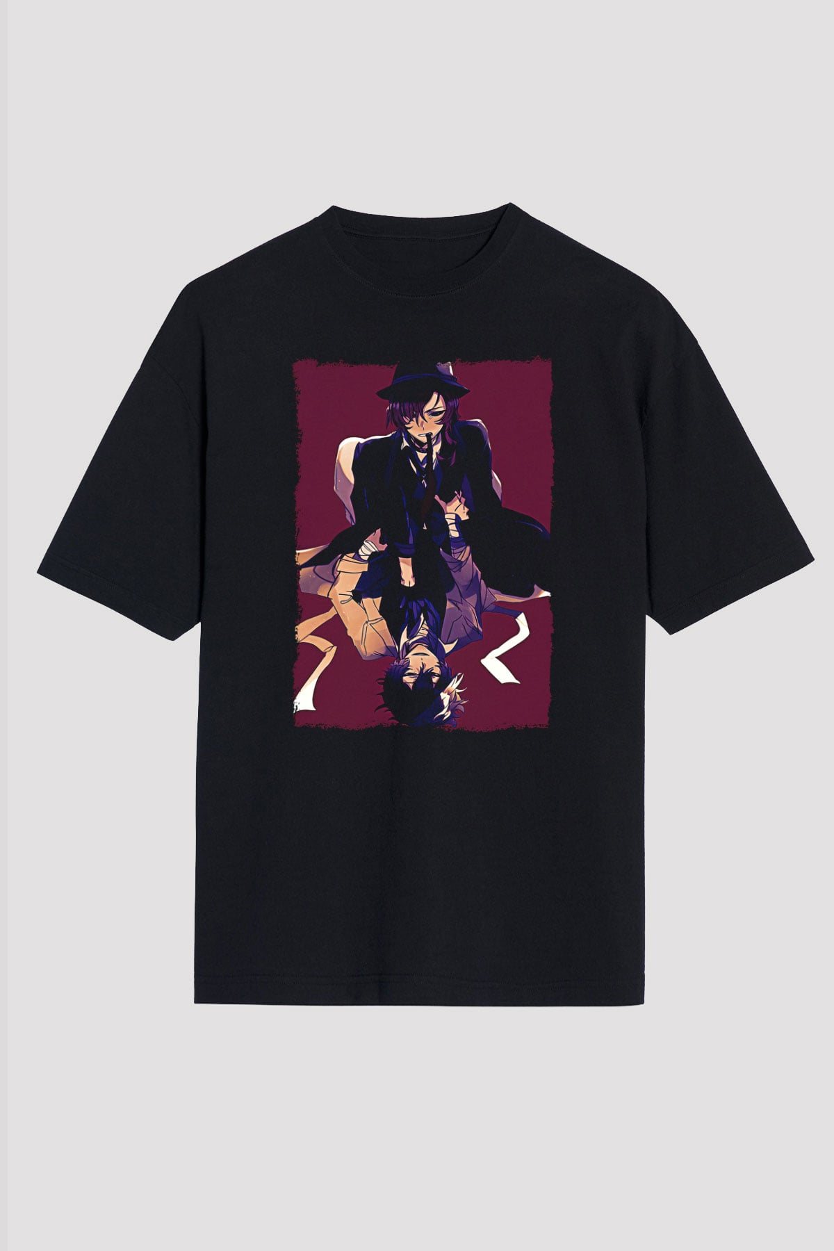 Dazai Baskılı Unisex Siyah Oversize Tişört - Tshirt