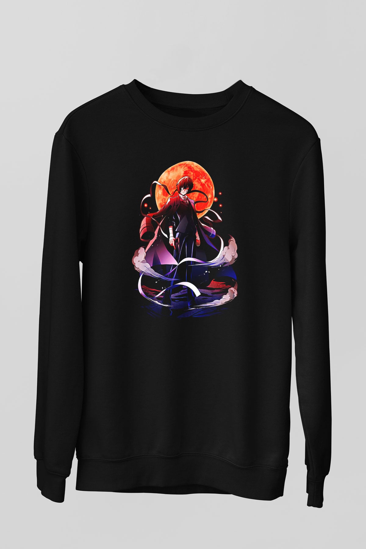 Dazai Baskılı Unisex Siyah Sweatshirt
