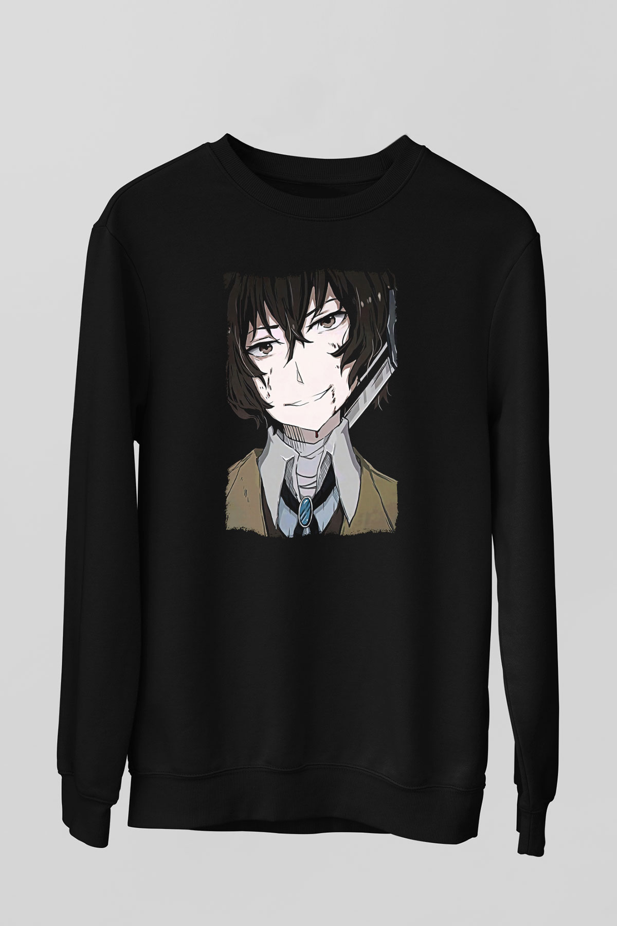 Dazai Baskılı Unisex Siyah Sweatshirt