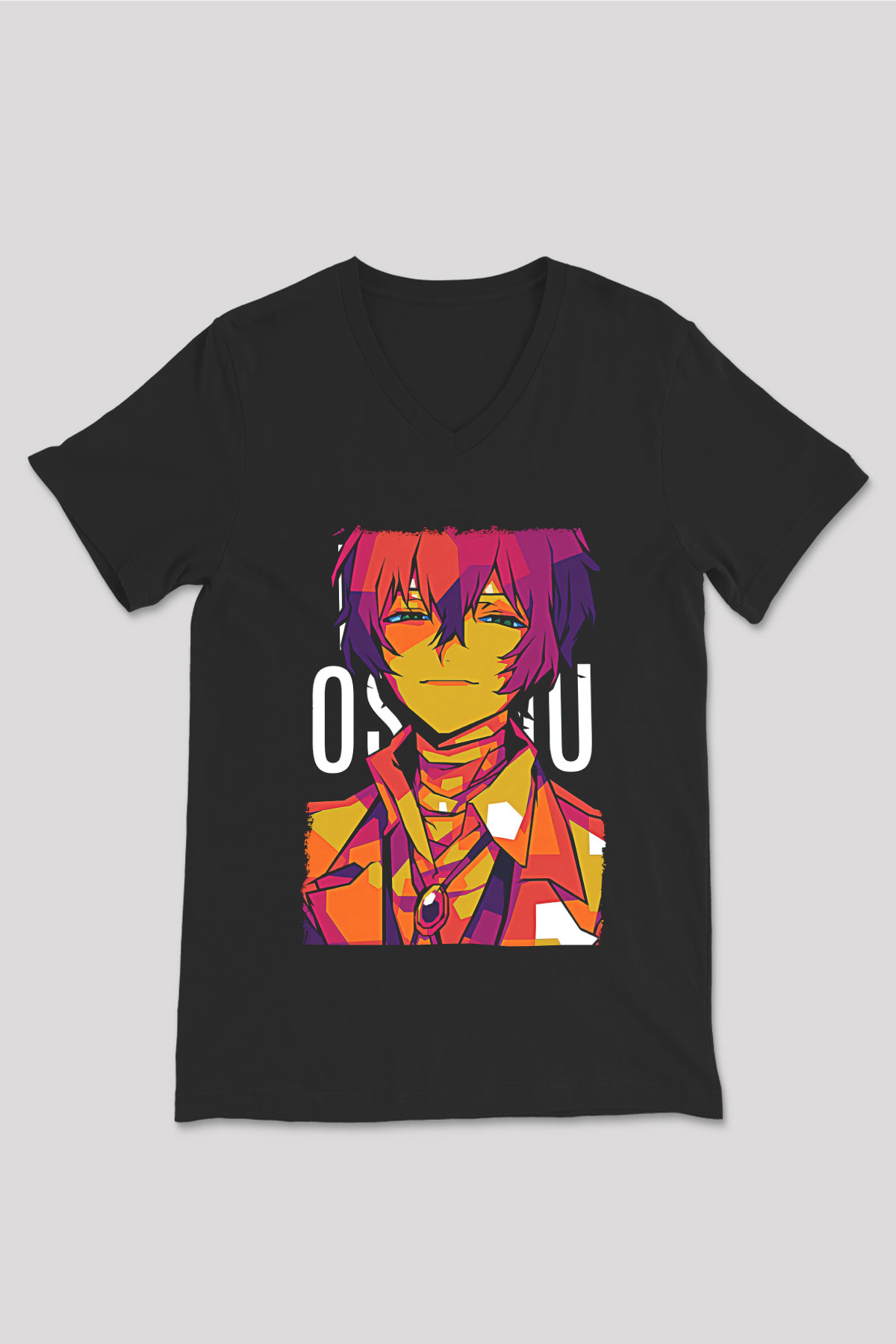 Dazai Baskılı Unisex Siyah V Yaka Tişört - Tshirt