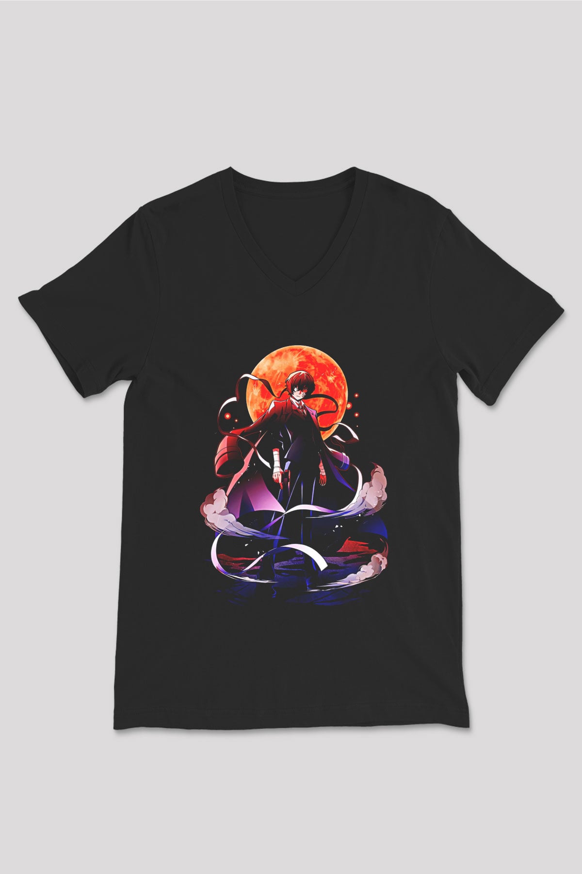 Dazai Baskılı Unisex Siyah V Yaka Tişört - Tshirt