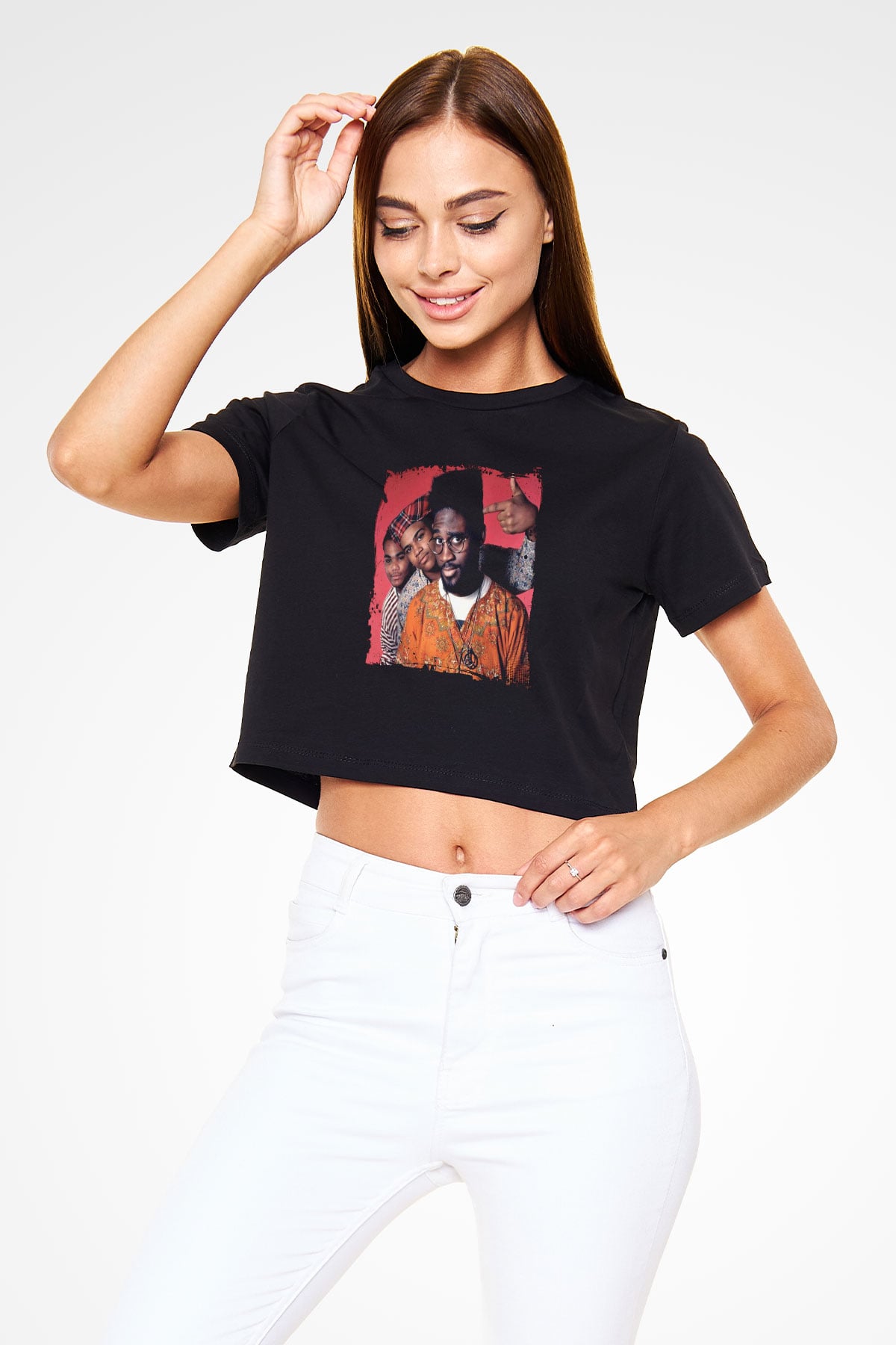 De La Soul Baskılı Crop Top Siyah Kadın Tişört