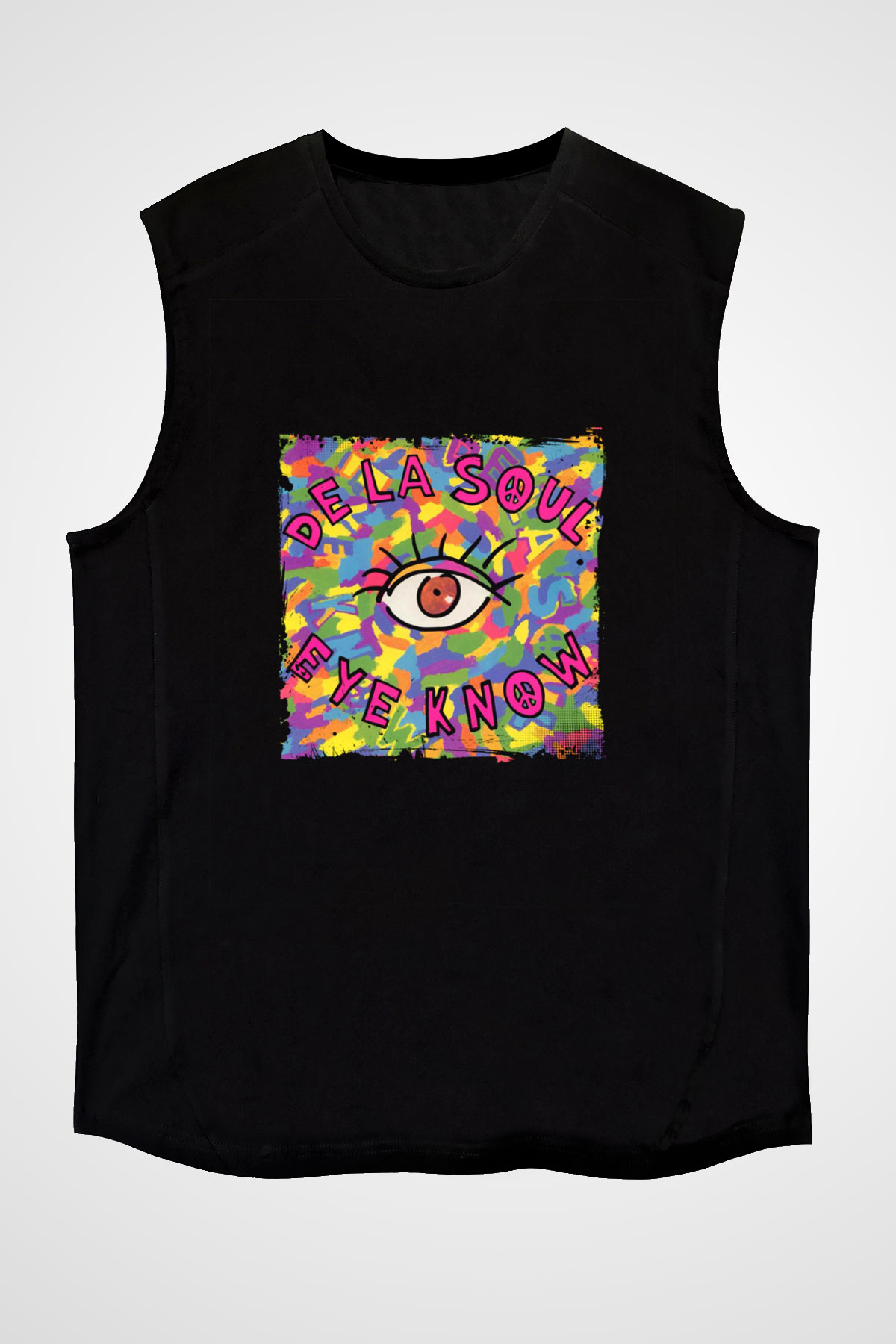De La Soul Baskılı Unisex Siyah Kolsuz Tişört