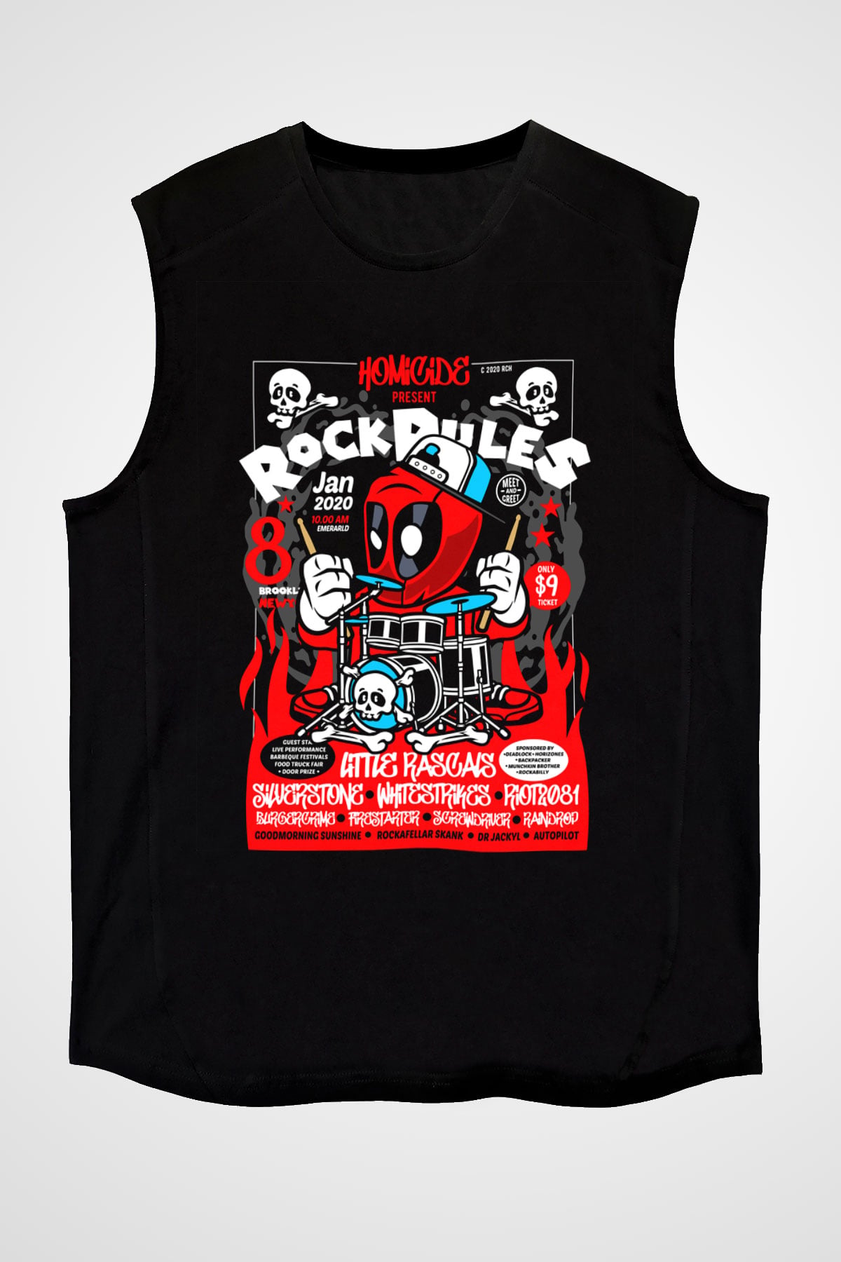 Dead Rock Poster Baskılı Unisex Siyah Kolsuz Tişört