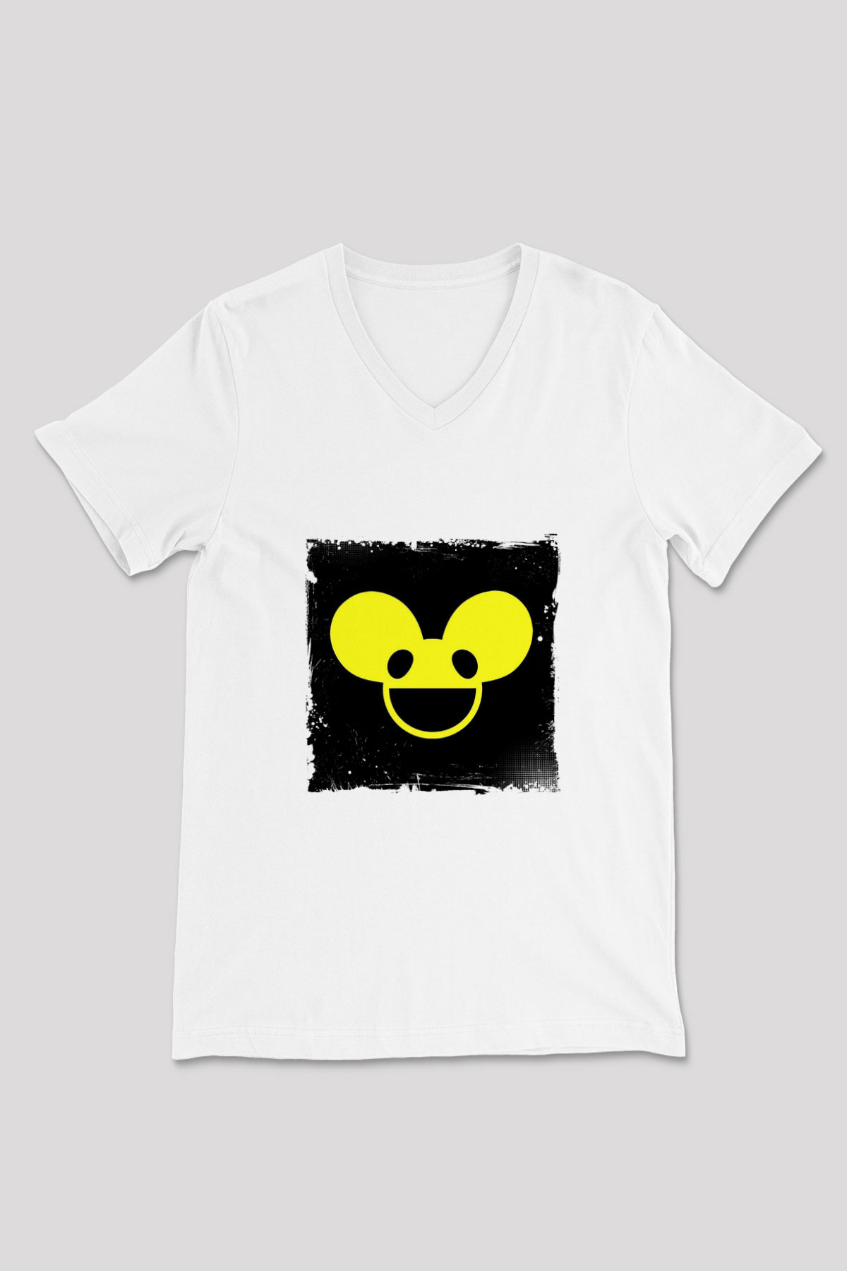Deadmau5 Baskılı Beyaz V Yaka Unisex Tişört