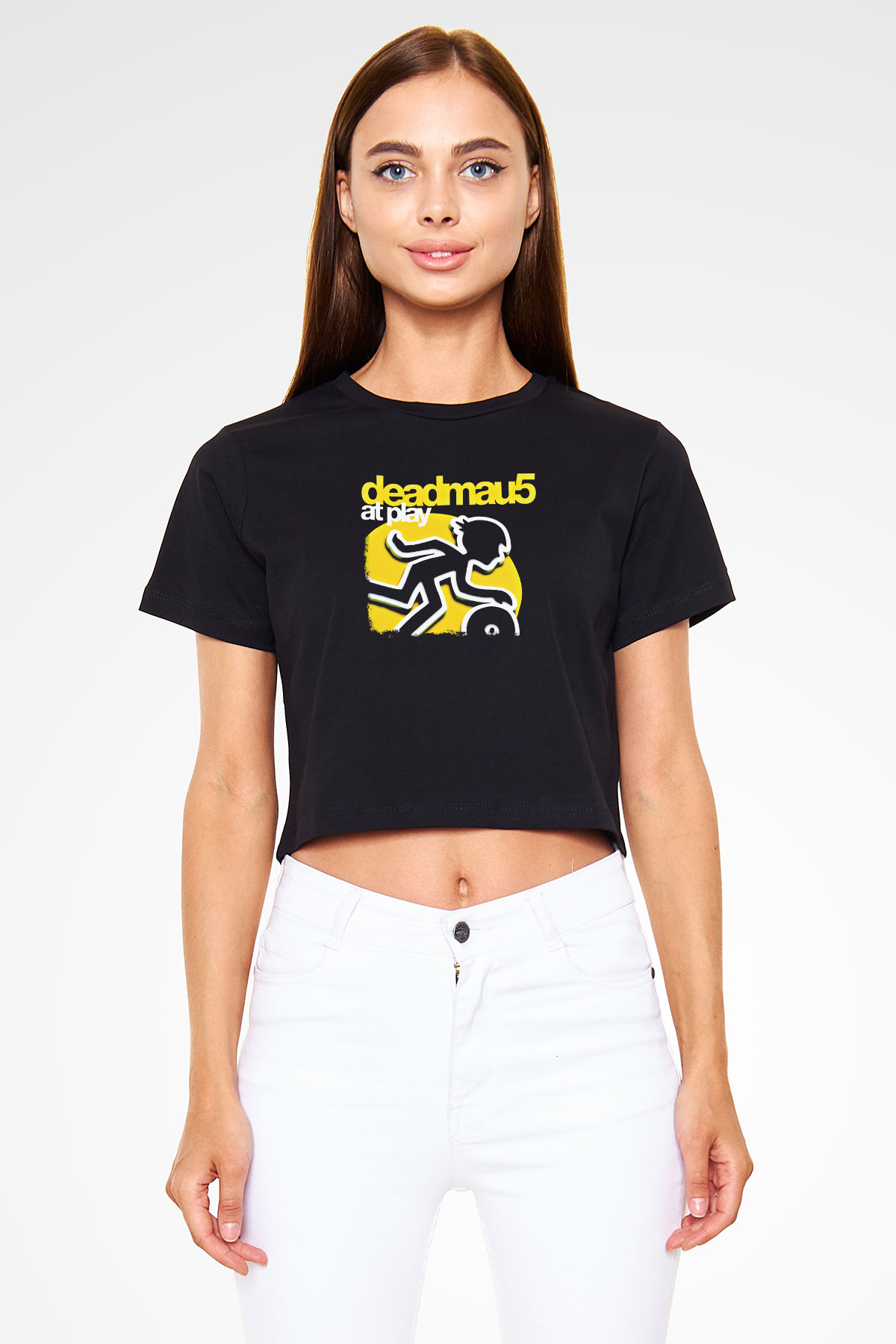 Deadmau5 Baskılı Unisex Siyah Crop Top Tişört