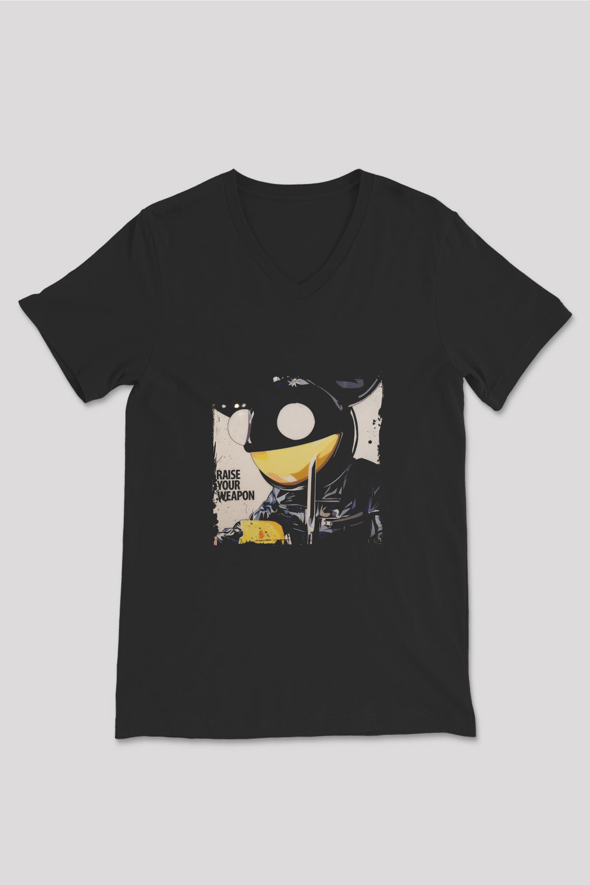 Deadmau5 Baskılı Unisex Siyah V Yaka Tişört