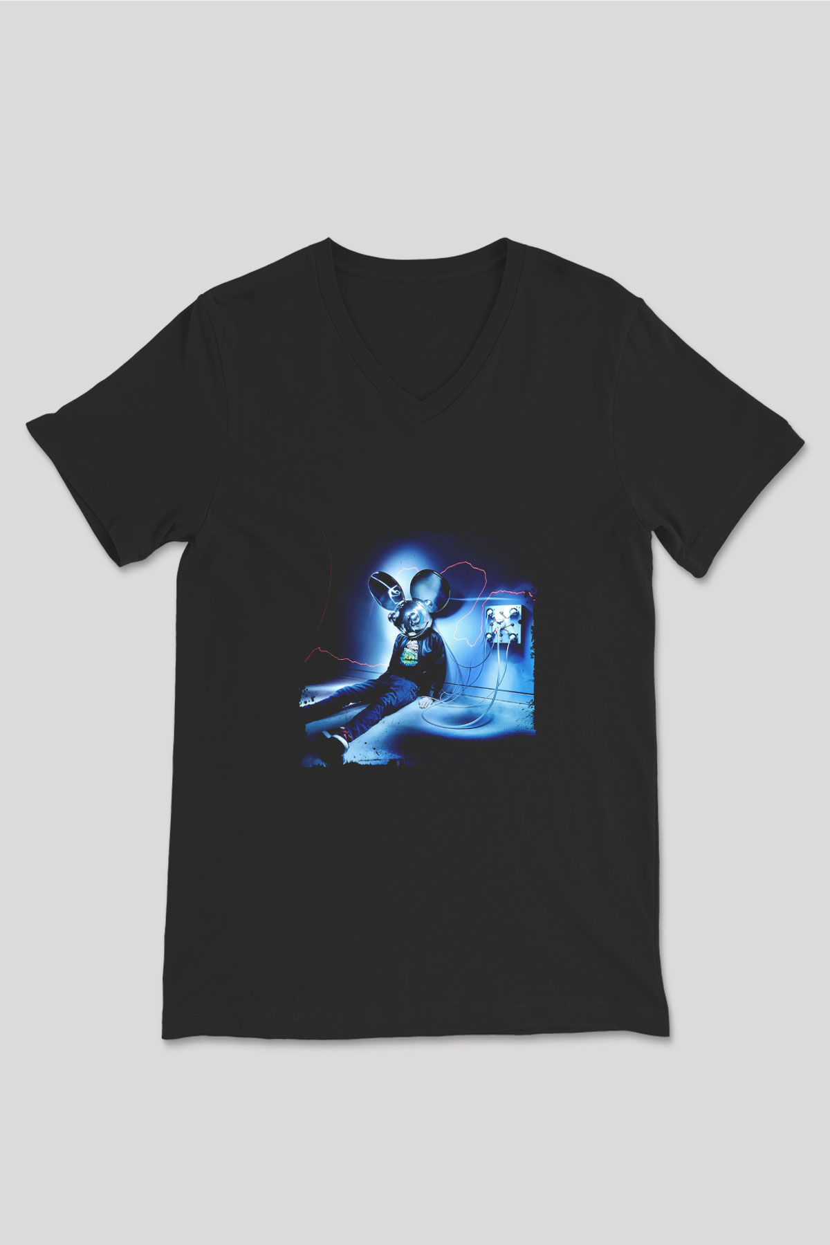 Deadmau5 Baskılı Unisex Siyah V Yaka Tişört