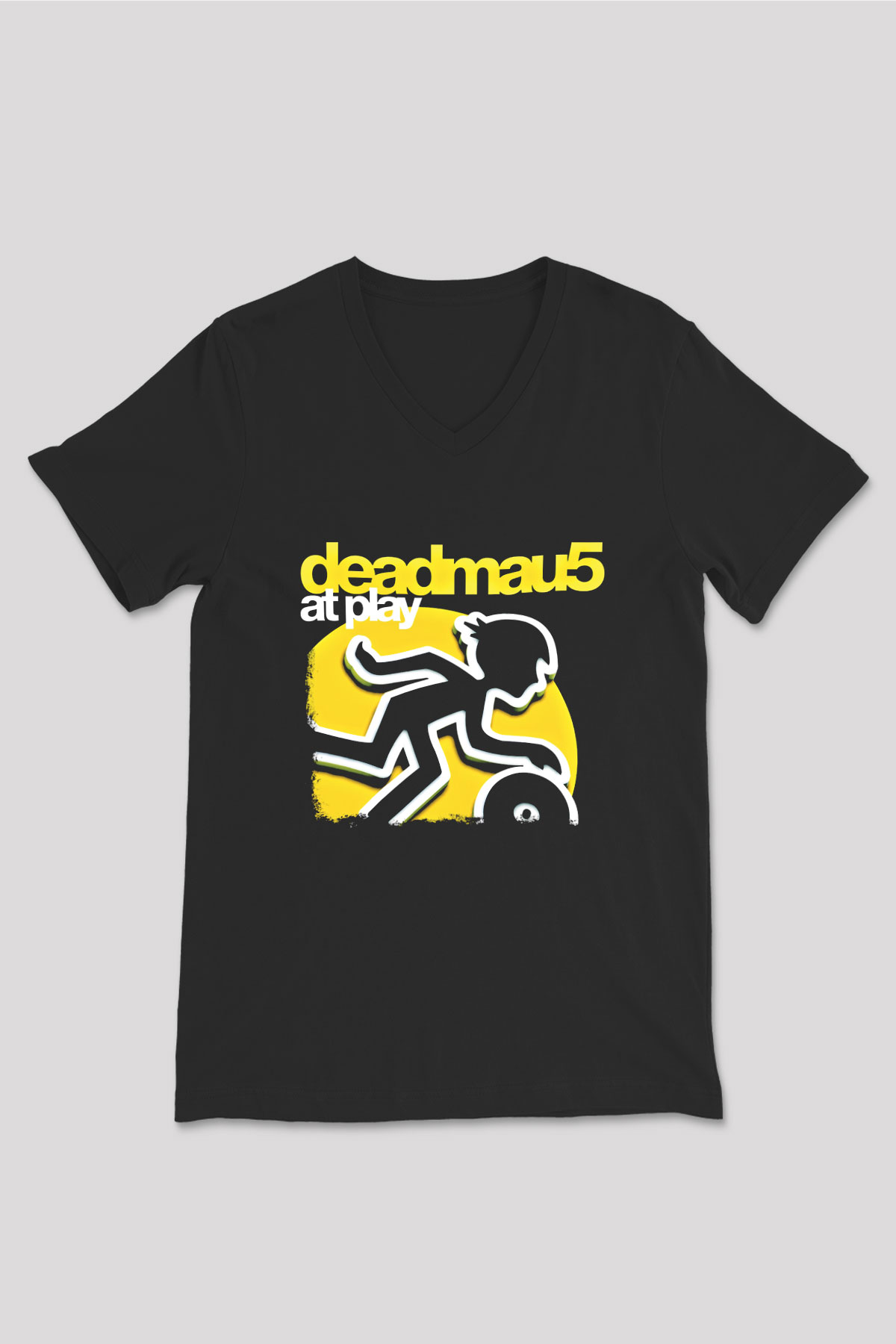 Deadmau5 Baskılı Unisex Siyah V Yaka Tişört