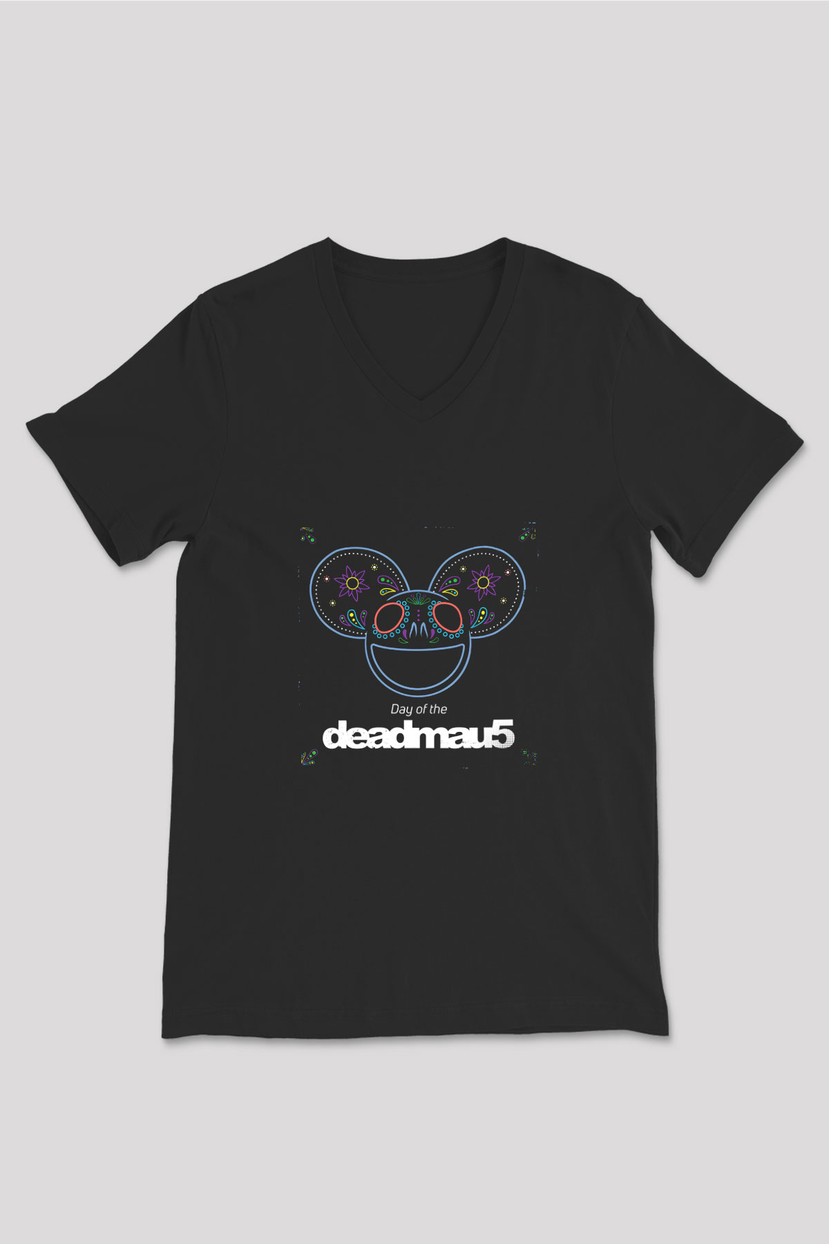 Deadmau5 Baskılı Unisex Siyah V Yaka Tişört