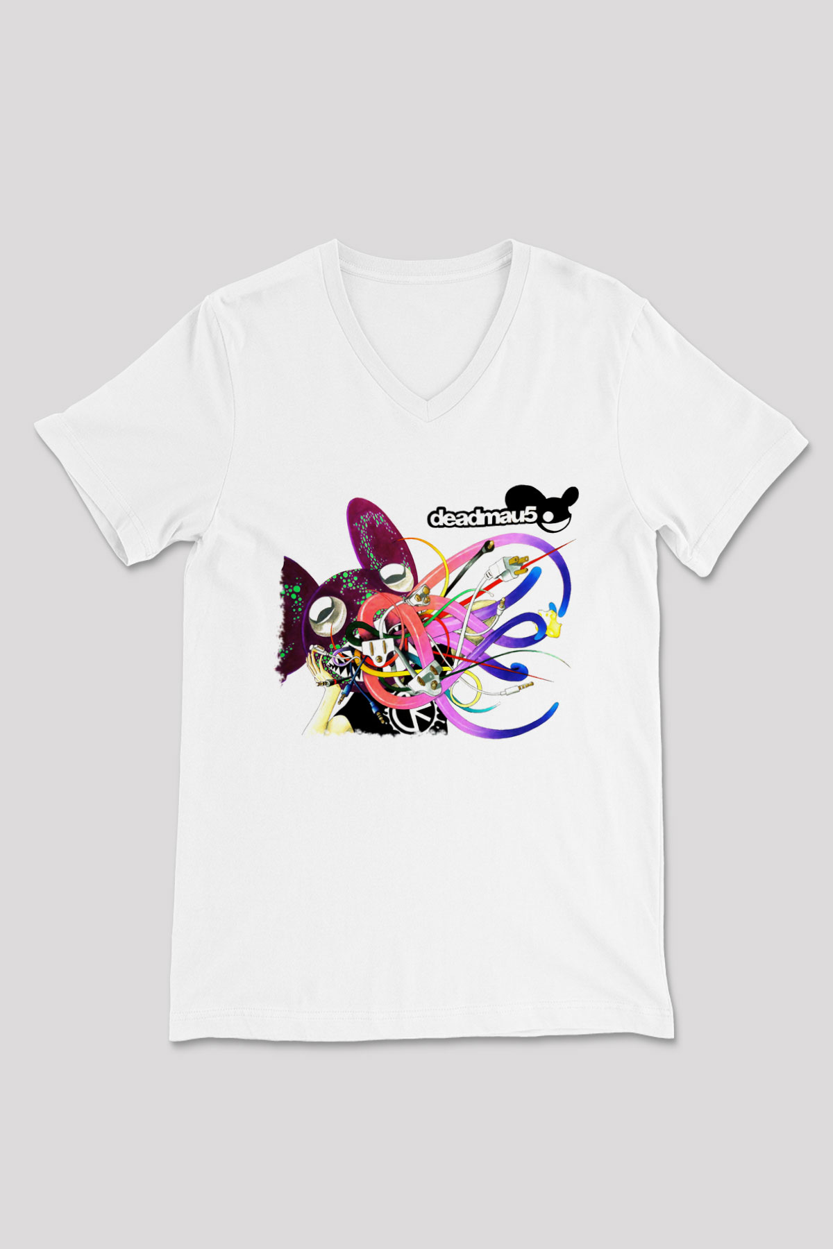 Deadmau5 Beyaz Unisex V Yaka Tişört T-Shirt