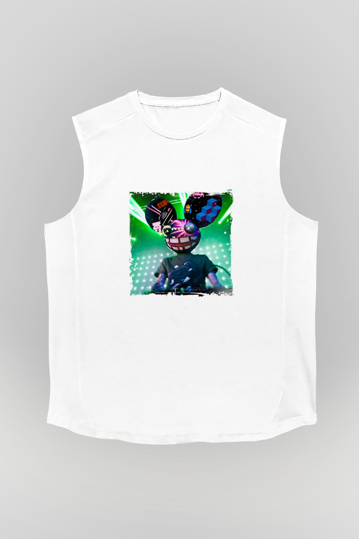 Deadmau5Baskılı Beyaz Kolsuz Tişört