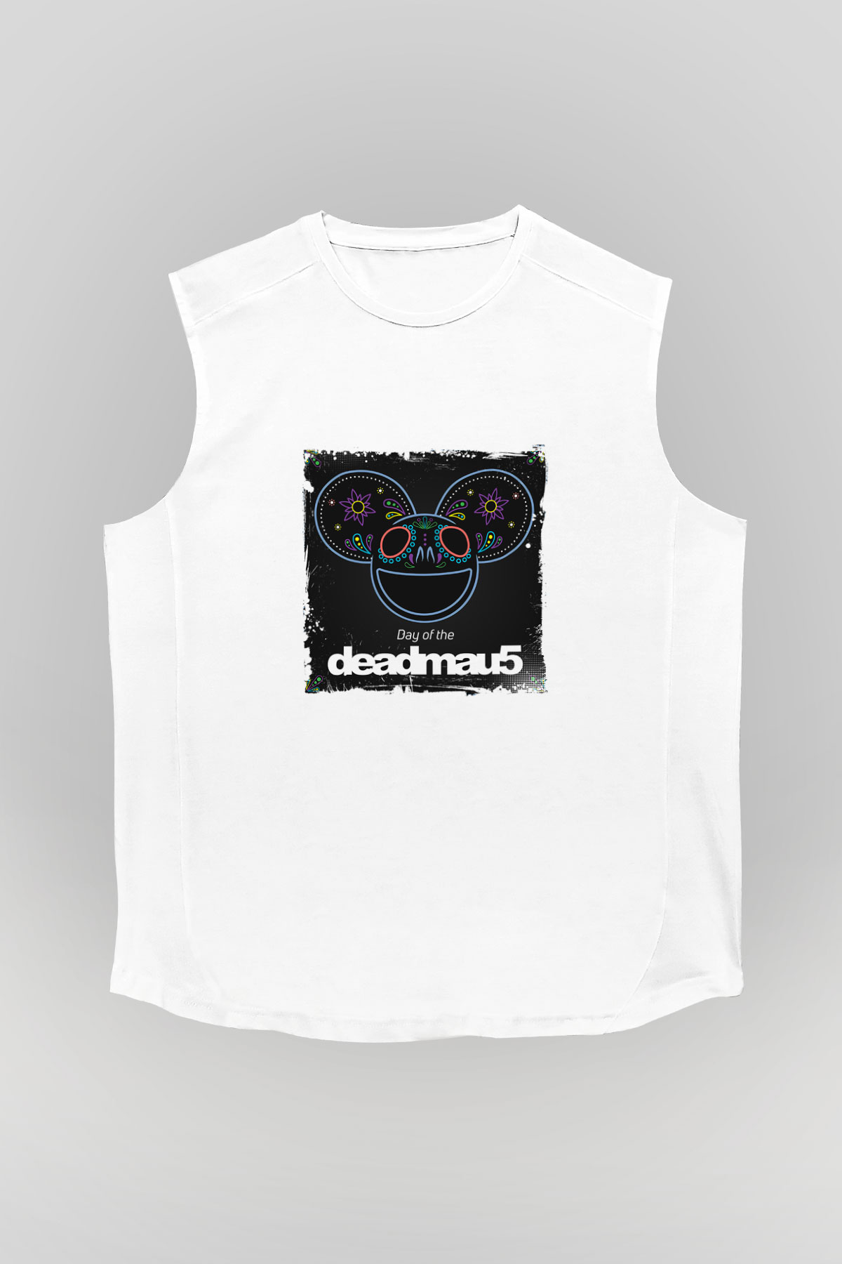 Deadmau5Baskılı Beyaz Kolsuz Tişört
