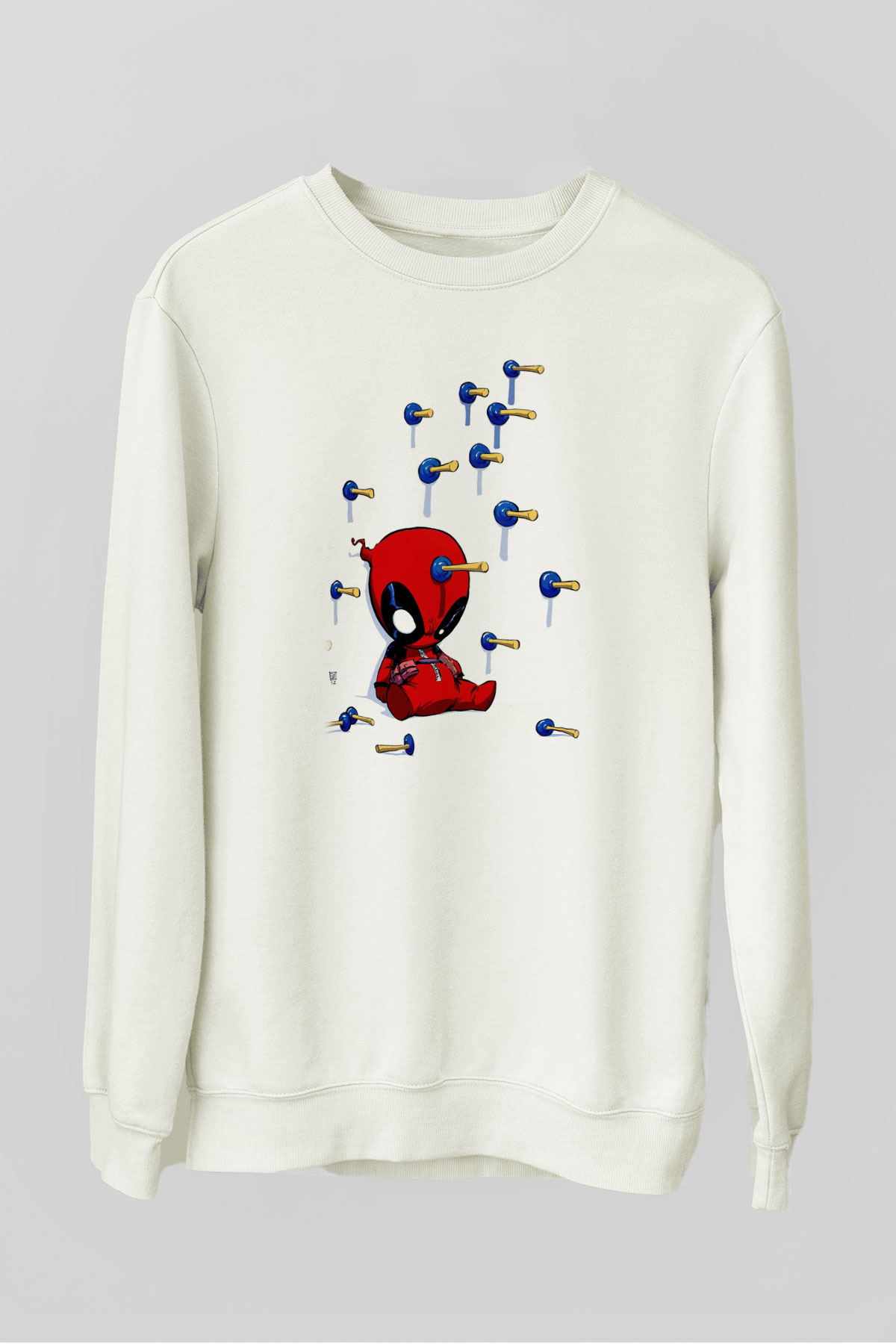 Deadpool Baskılı Unisex Beyaz  Sweatshirt