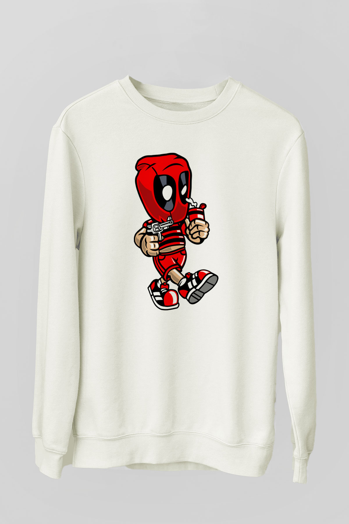 Deadpool Bastard Baskılı Unisex Beyaz Sweatshirt