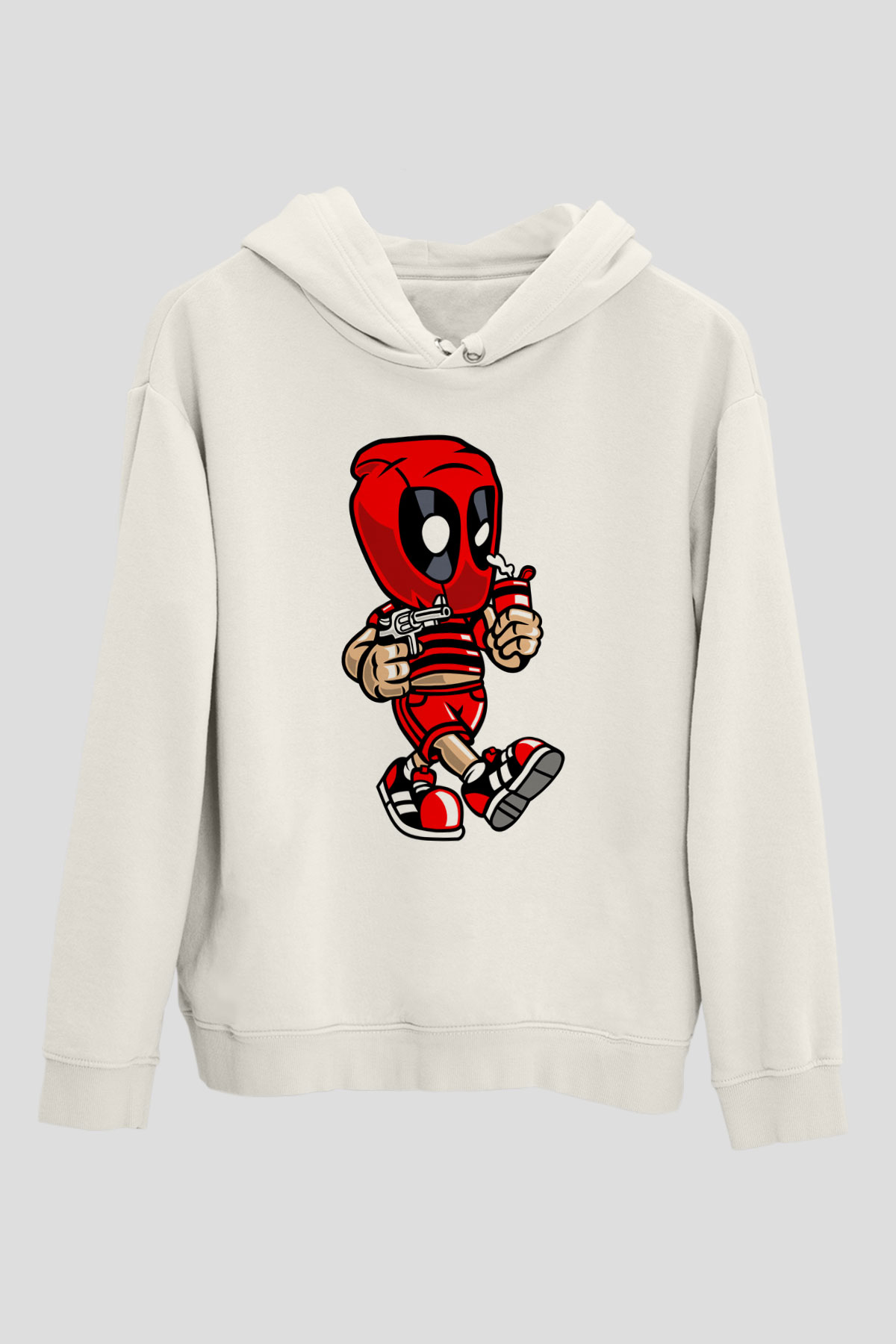 Deadpool Bastard Baskılı Unisex Beyaz Hoodie