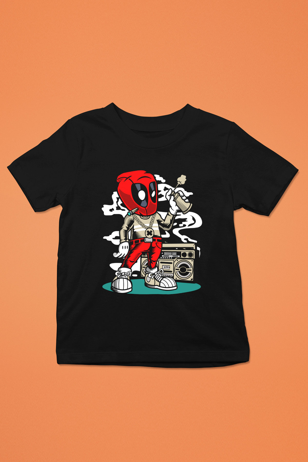 Deadpool Boombox Baskılı Unisex Siyah Çocuk Tişört