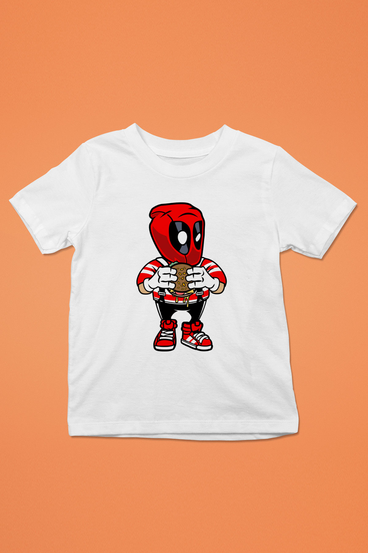 Deadpool Eat Burger Baskılı Unisex Beyaz Çocuk Tişört