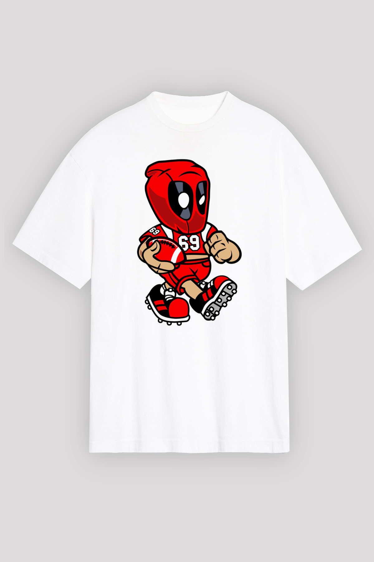 Deadpool Football Baskılı Unisex Beyaz Oversize Tişört