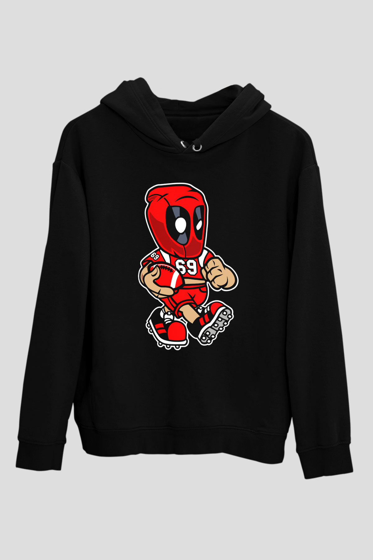 Deadpool Football Baskılı Unisex Siyah Hoodie