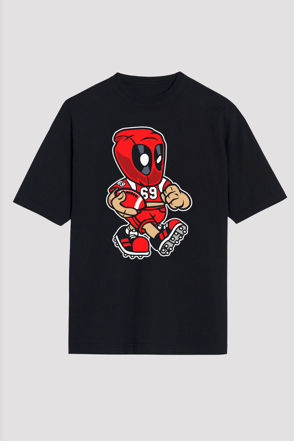 Deadpool Football Baskılı Unisex Siyah Oversize Tişört
