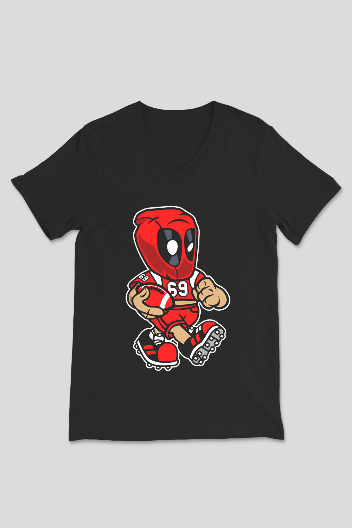 Deadpool Football Baskılı Unisex Siyah V Yaka Tişört