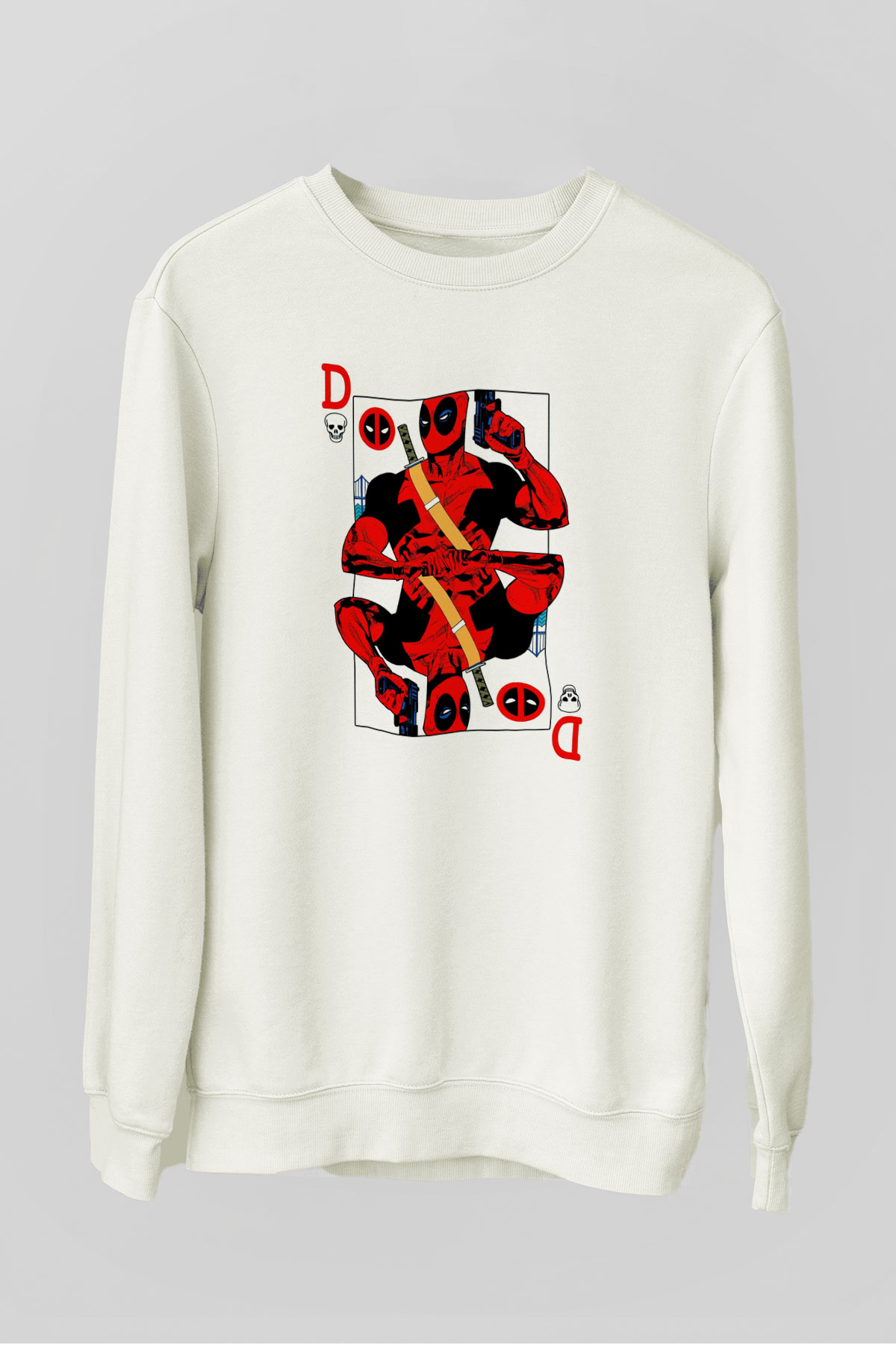 Deadpool Kartı Baskılı Unisex Beyaz  Sweatshirt