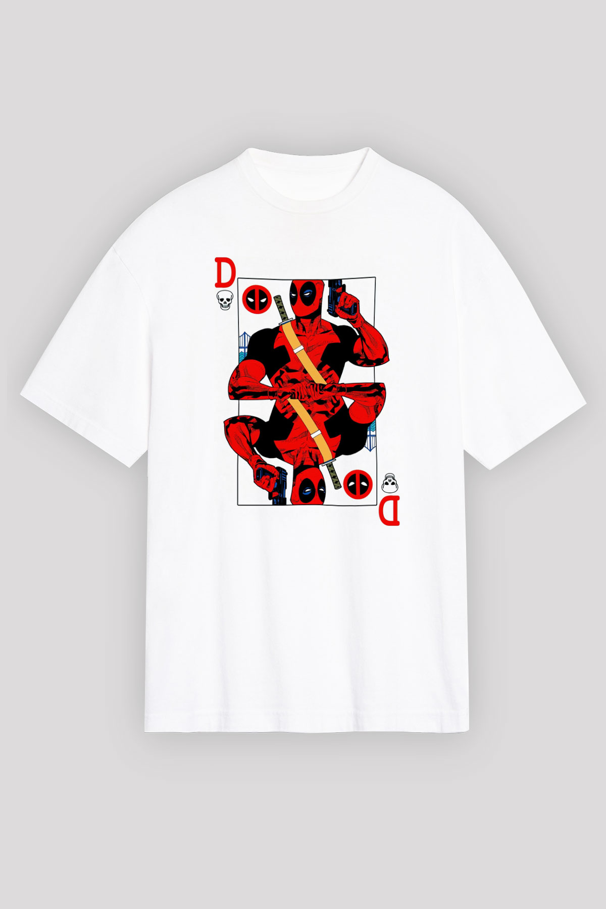 Deadpool Kartı Baskılı Unisex Beyaz Tişört