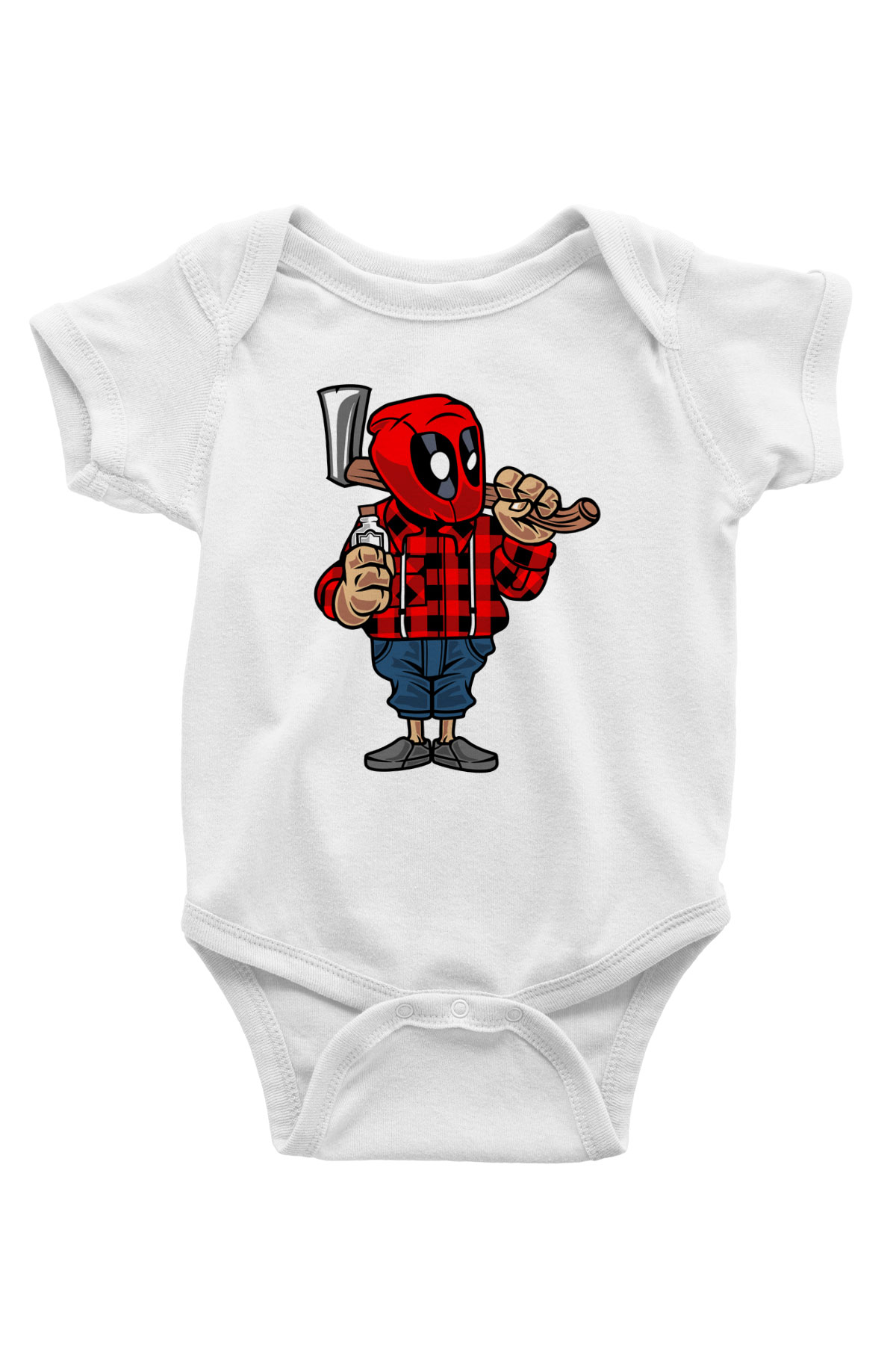 Deadpool Lumberjack Baskılı Unisex Beyaz Bebek Body - Zıbın