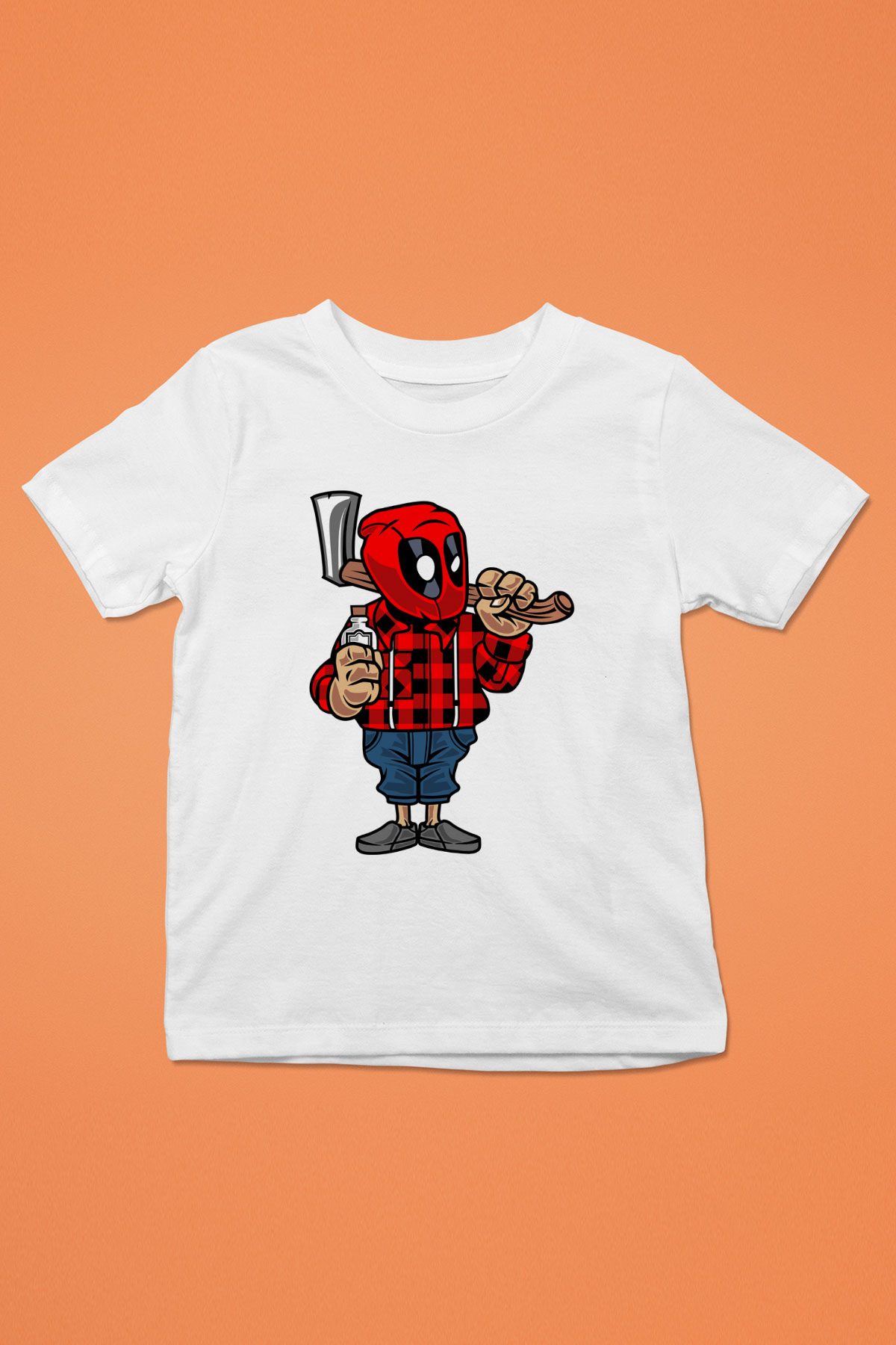 Deadpool Lumberjack Baskılı Unisex Beyaz Çocuk Tişört