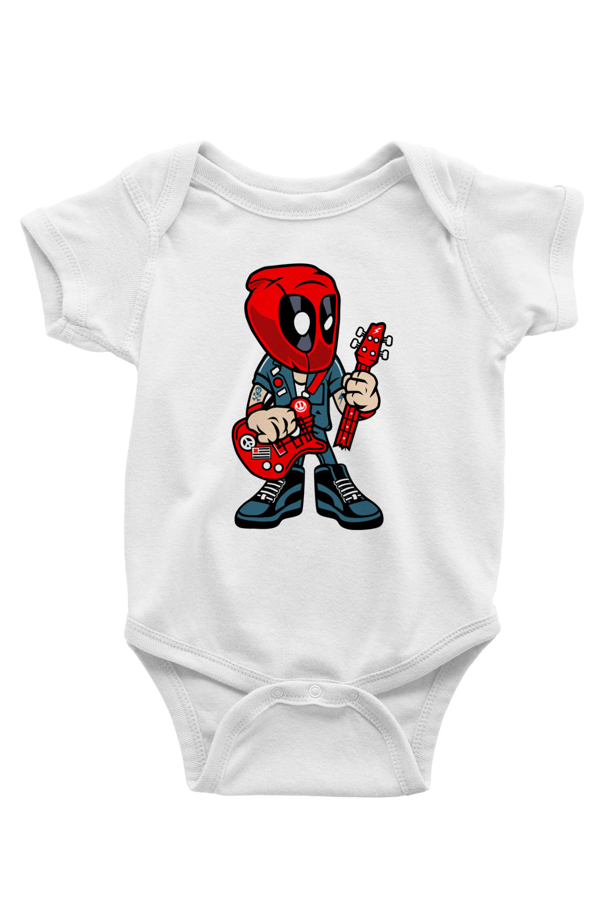 Deadpool Rocker Baskılı Unisex Beyaz Bebek Body - Zıbın