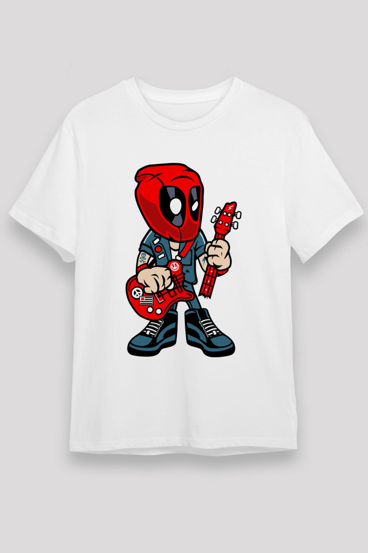 Deadpool Rocker Baskılı Unisex Beyaz Tişört