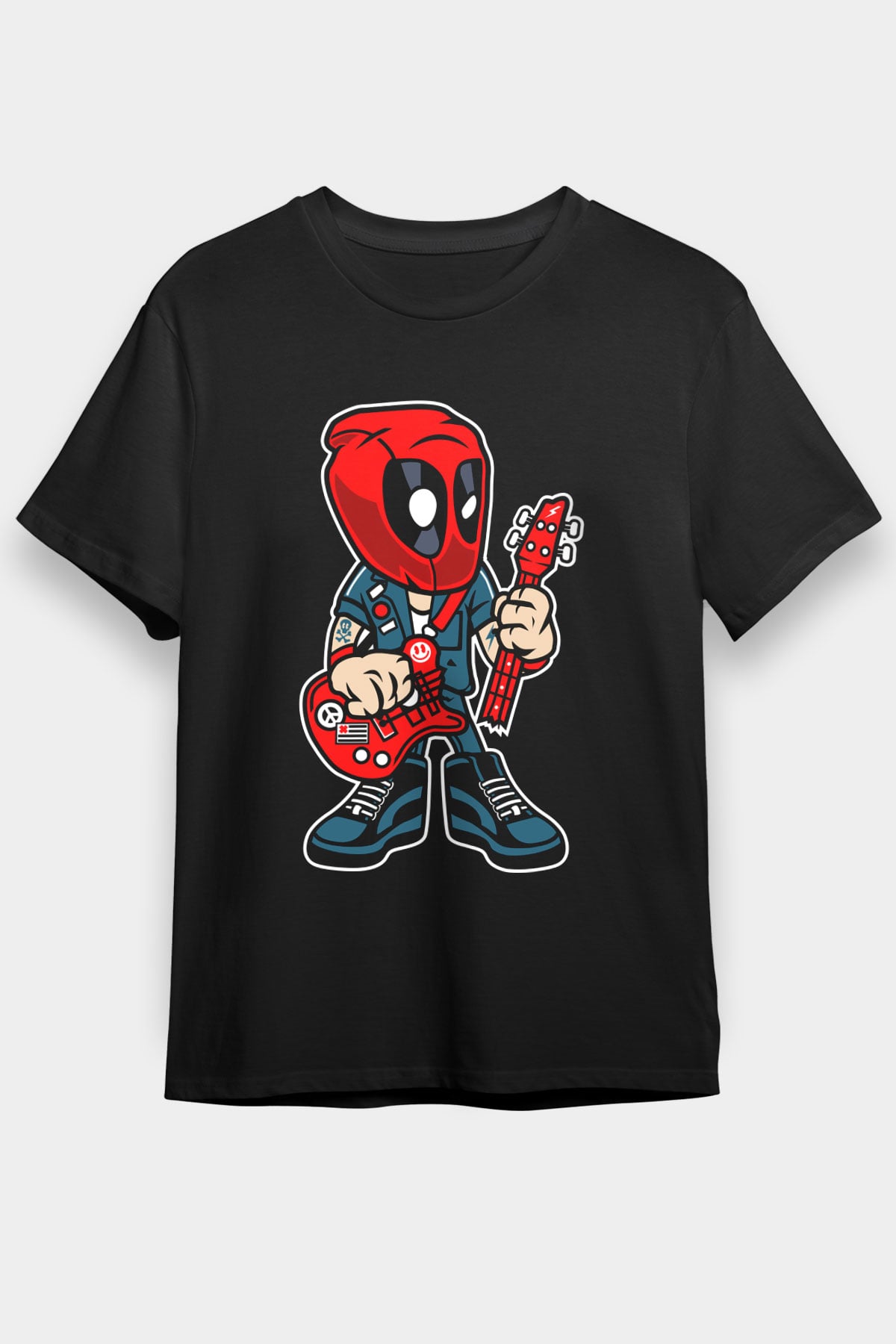 Deadpool Rocker Baskılı Unisex Siyah Tişört