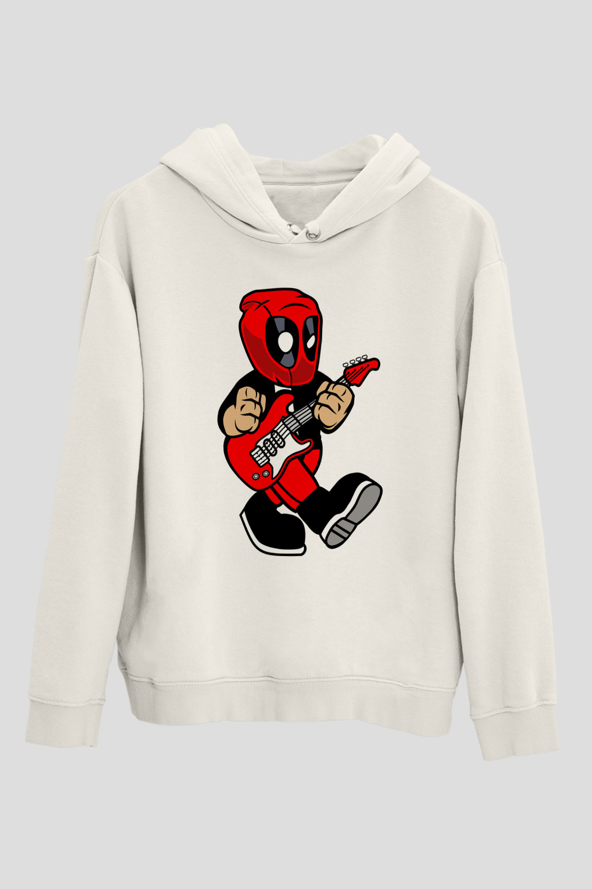 Deadpool Rockstar Baskılı Unisex Beyaz Hoodie