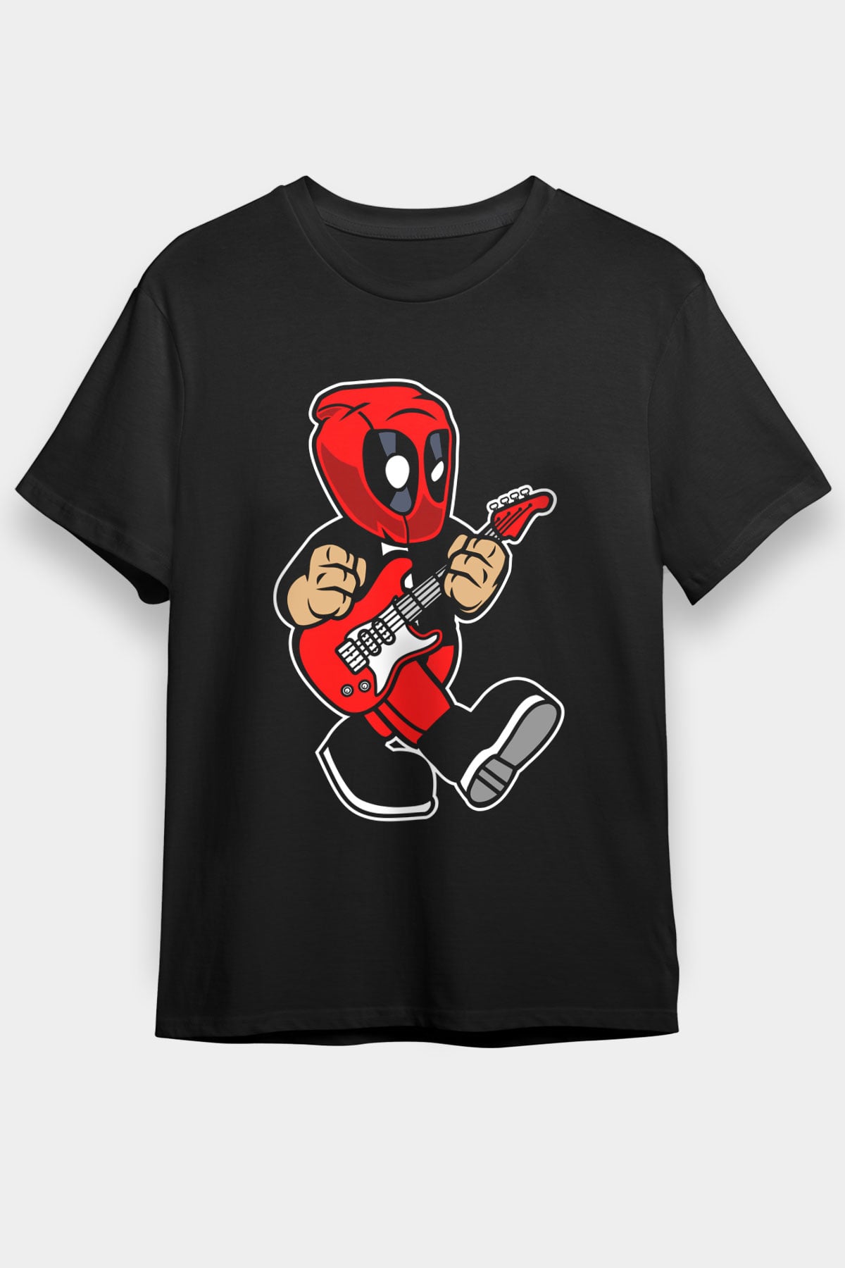 Deadpool Rockstar Baskılı Unisex Siyah Tişört