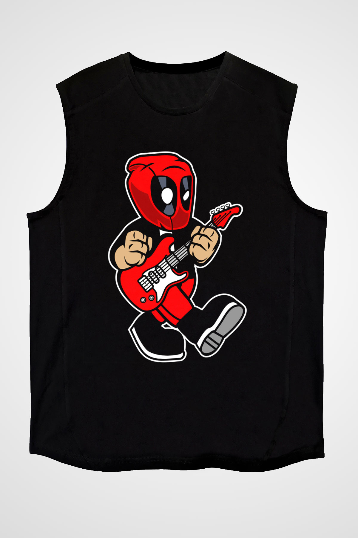 Deadpool Rockstar Baskılı Unisex Siyah Kolsuz Tişört