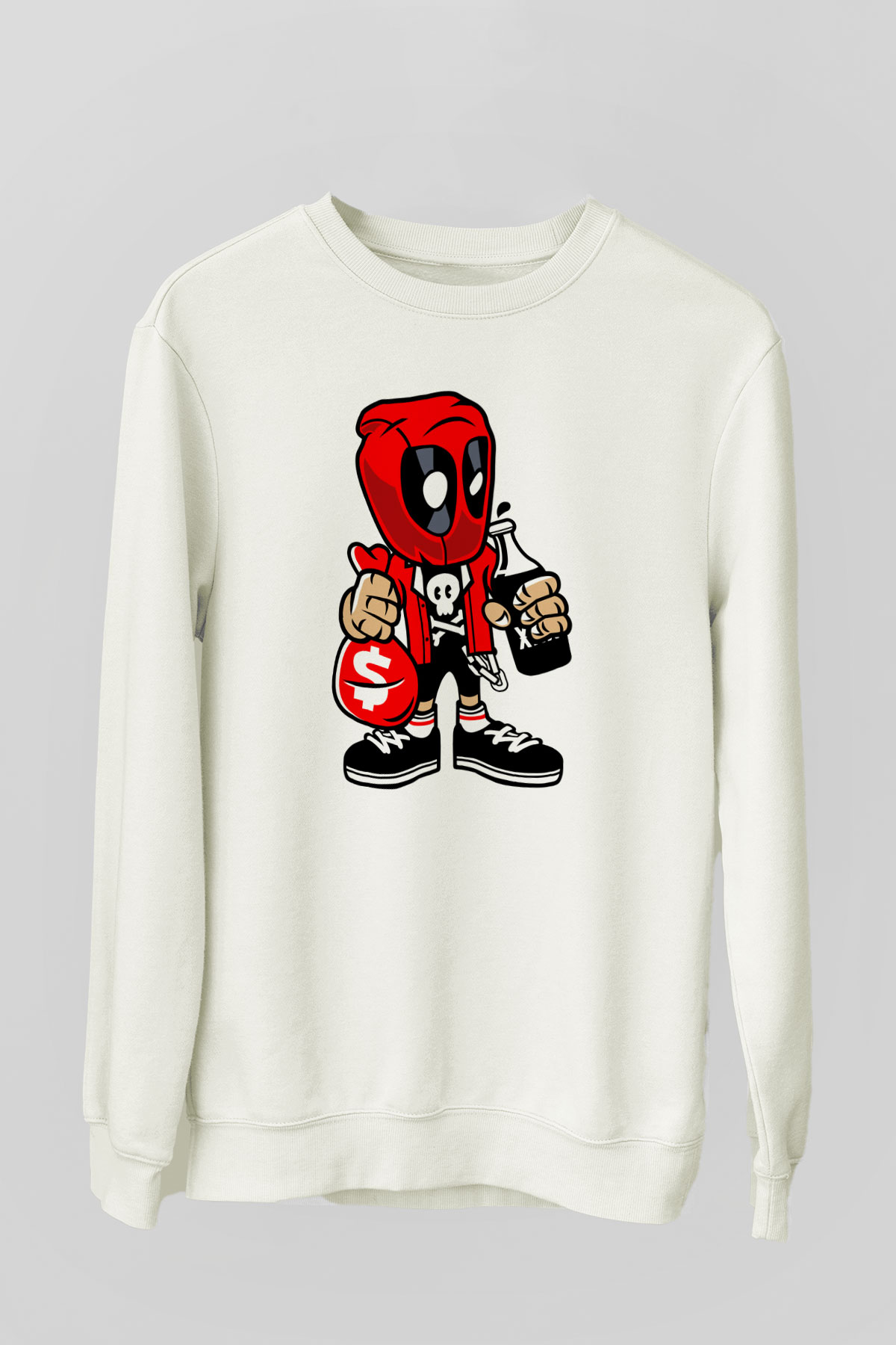 Deadpool Street Bastard Baskılı Unisex Beyaz Sweatshirt