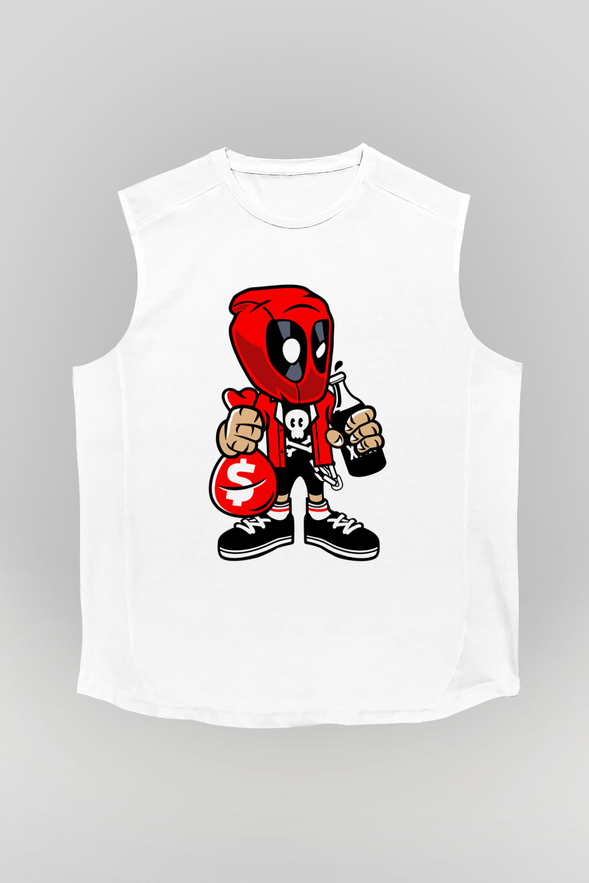 Deadpool Street Bastard Baskılı Unisex Beyaz Kolsuz Tişört