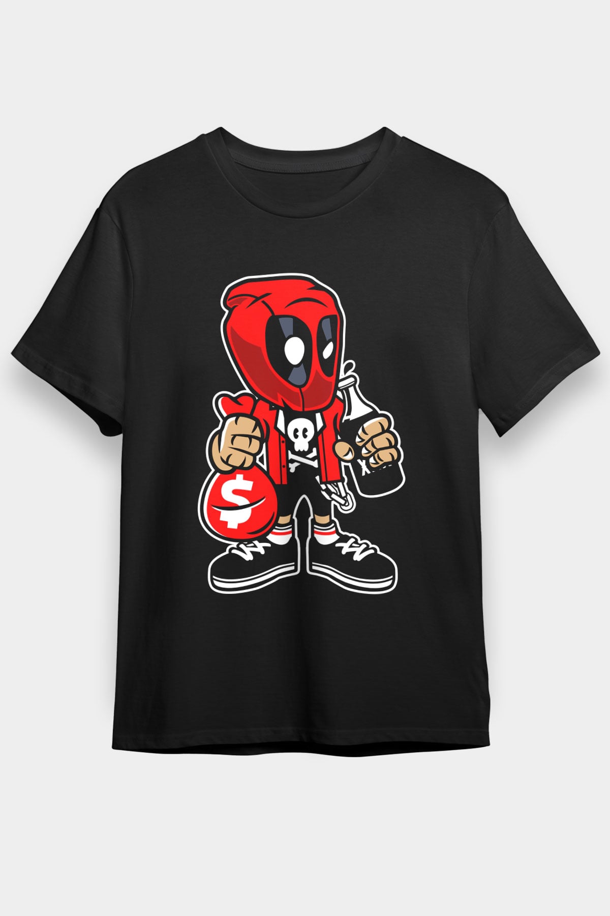 Deadpool Street Bastard Baskılı Unisex Siyah Tişört