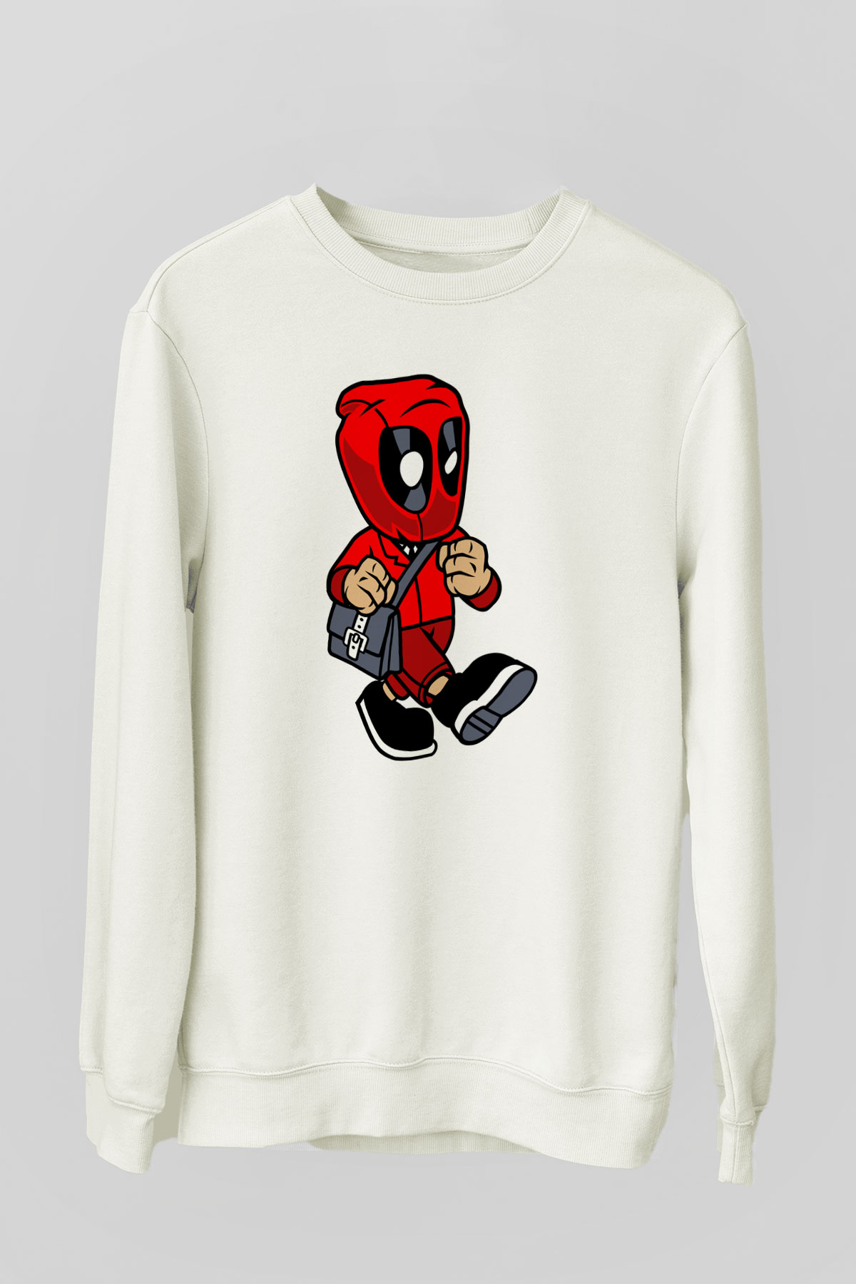 Deadpool Worker Baskılı Unisex Beyaz Sweatshirt