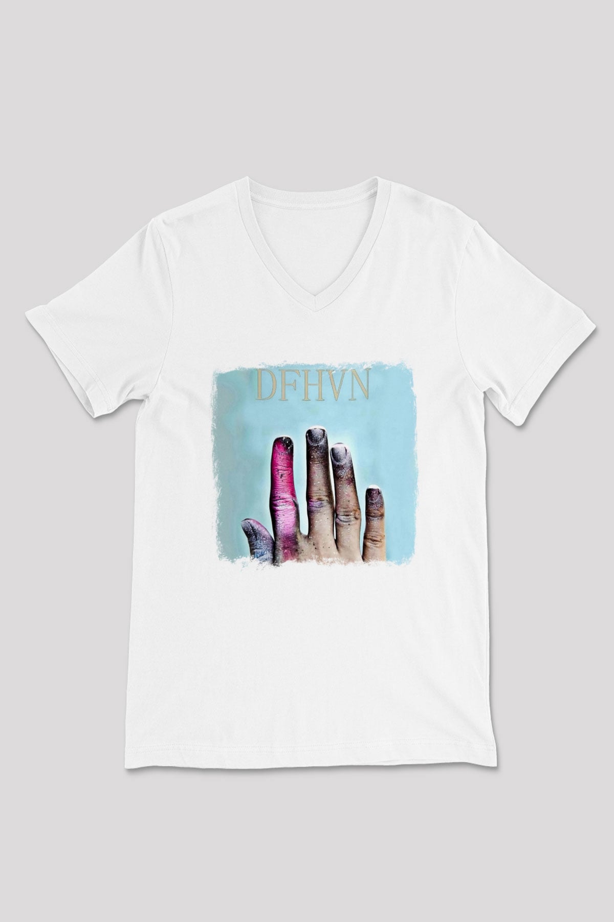 Deafheaven Baskılı Unisex Beyaz V Yaka Tişört