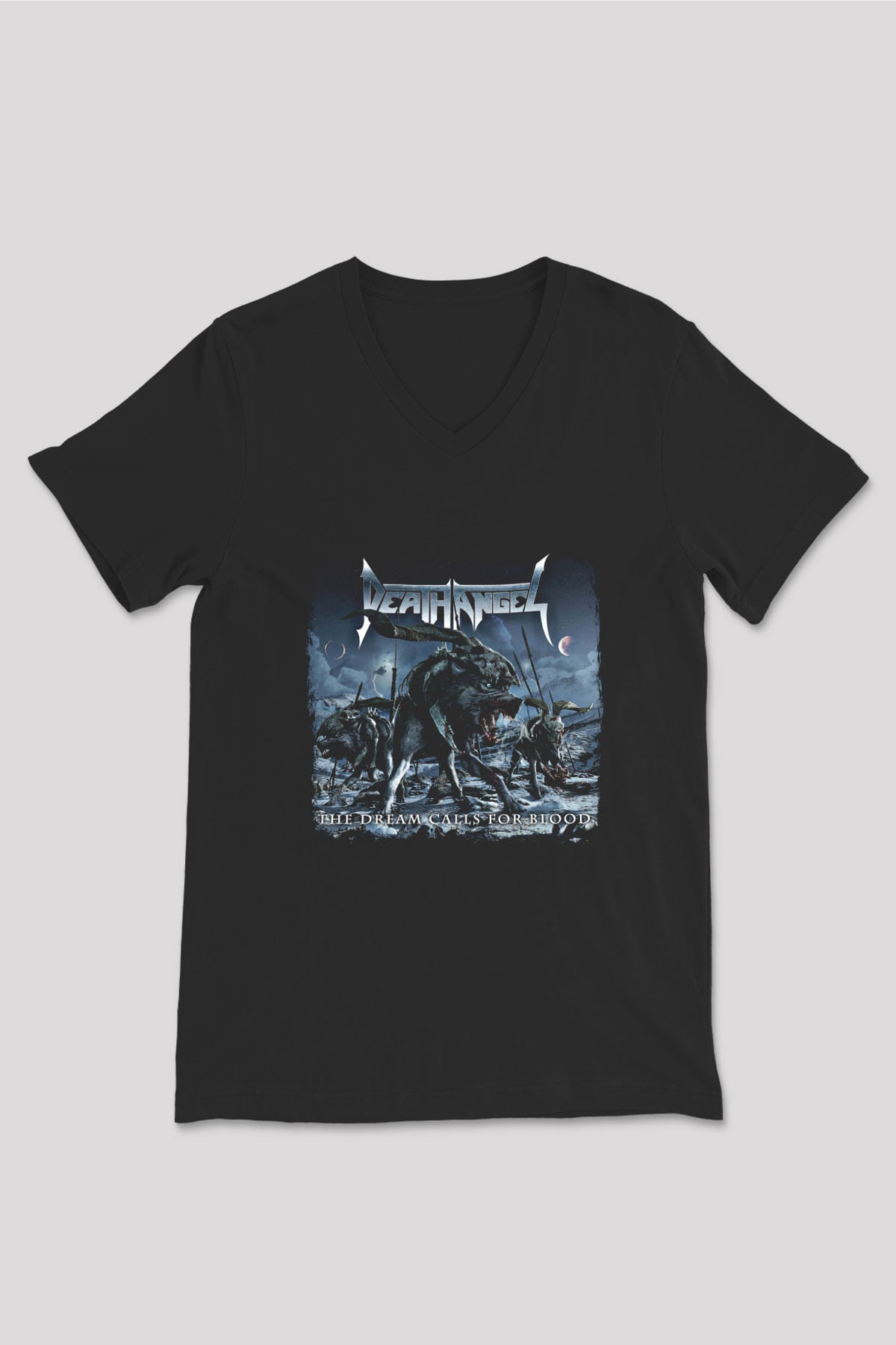 Death Angel Baskılı Unisex Siyah V Yaka Tişört