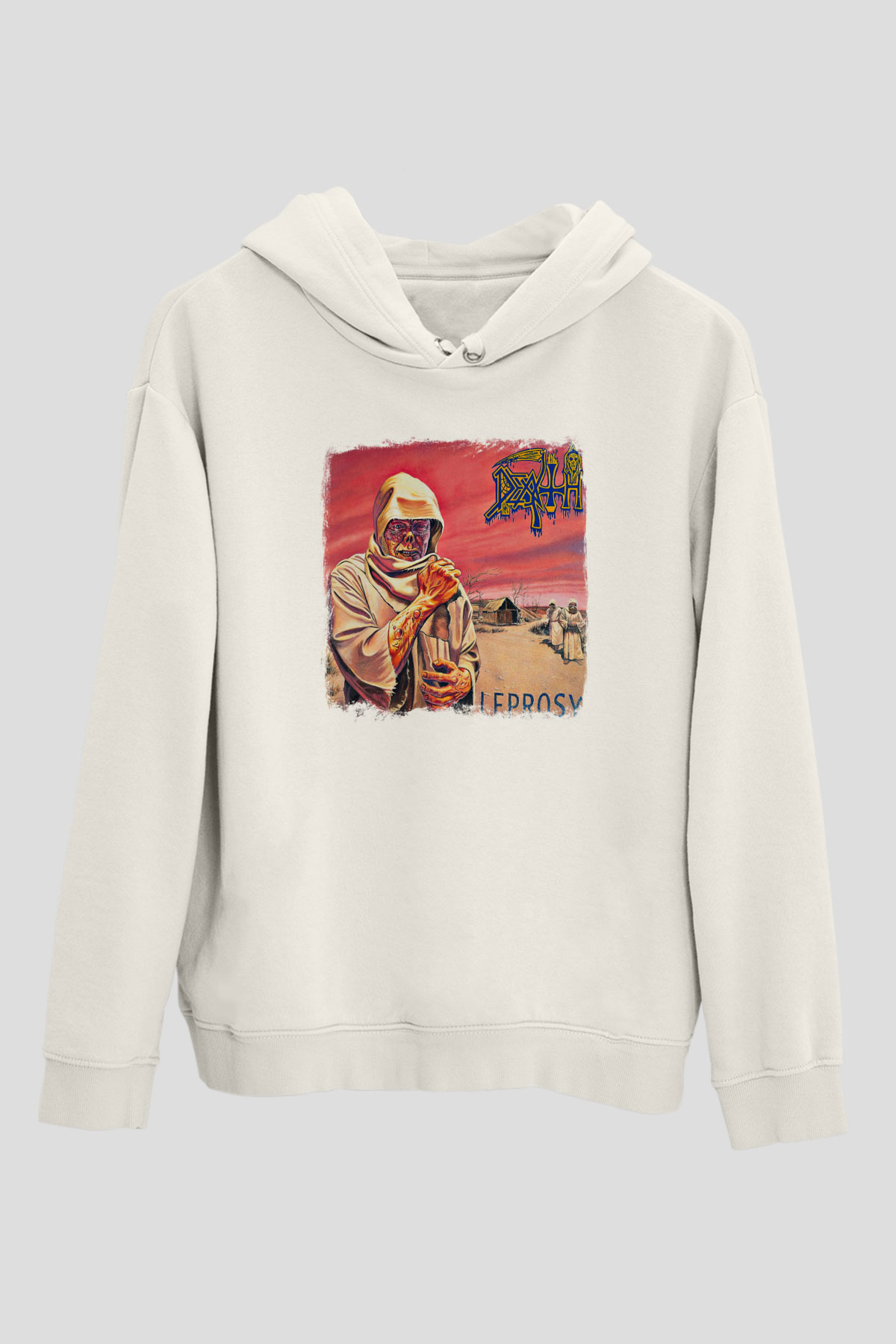 Death Baskılı Unisex Beyaz Hoodie