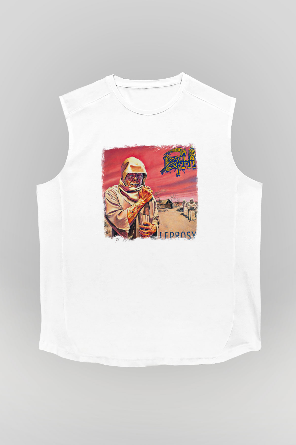 Death Baskılı Unisex Beyaz Kolsuz Tişört