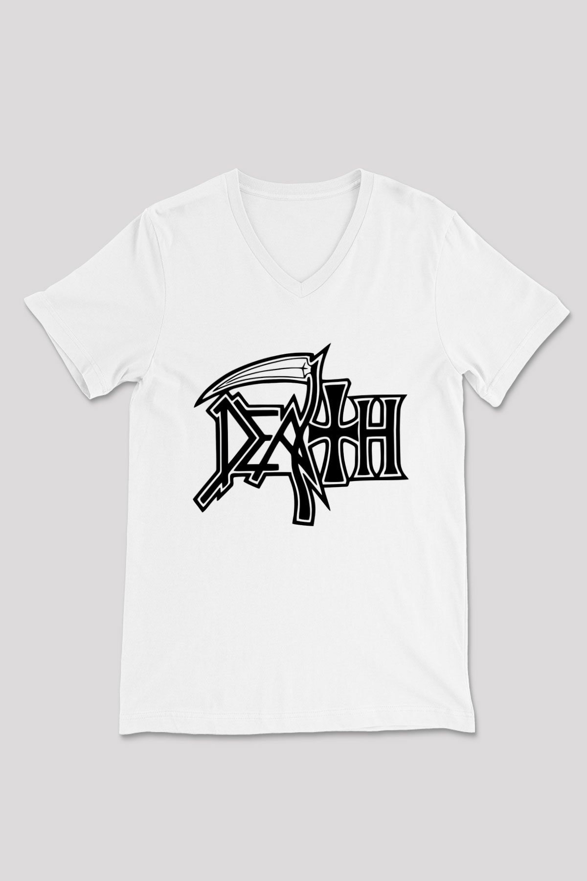 Death Beyaz Unisex V Yaka Tişört T-Shirt