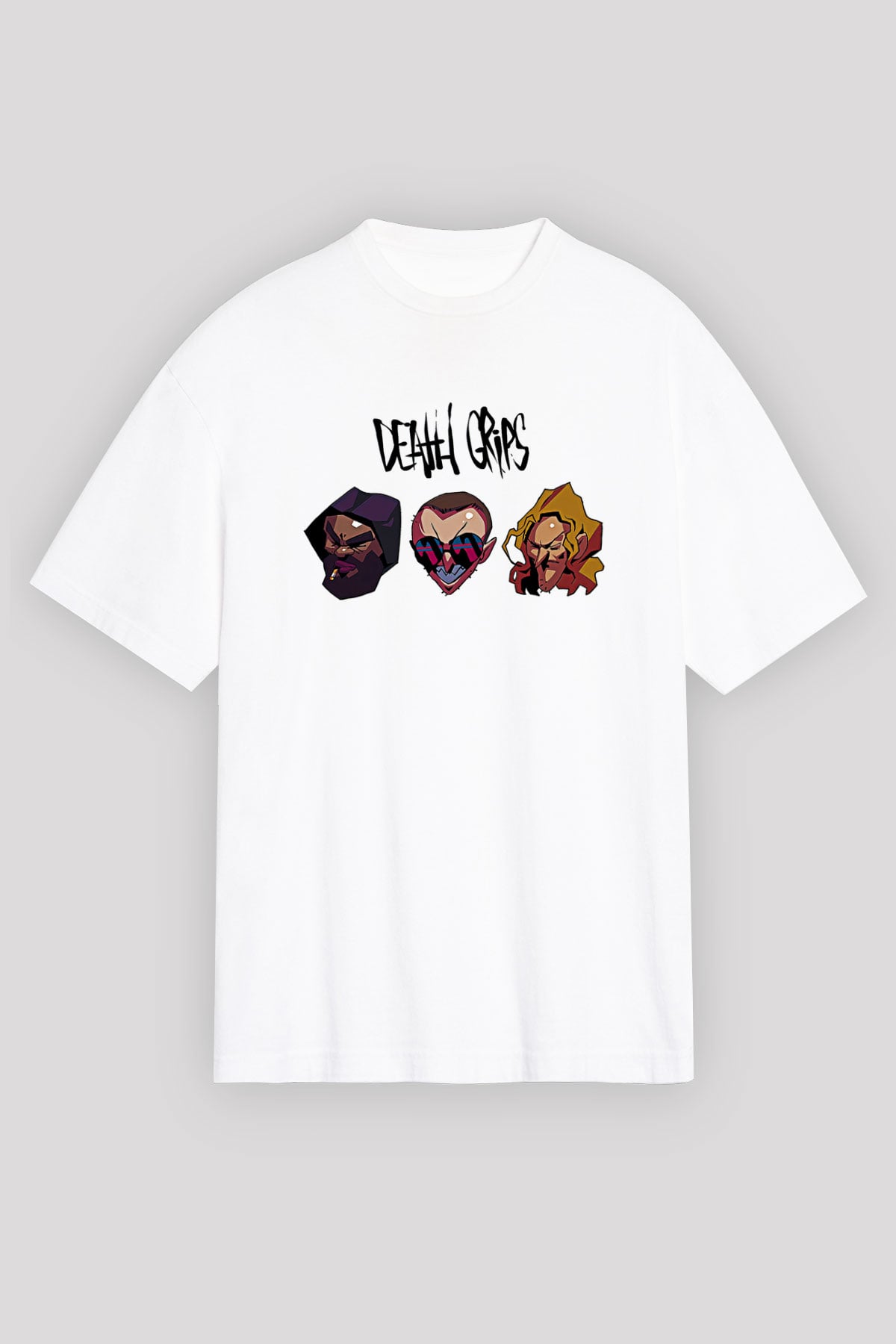 Death Grips Baskılı Beyaz Unisex Oversize Tişört - Tshirt
